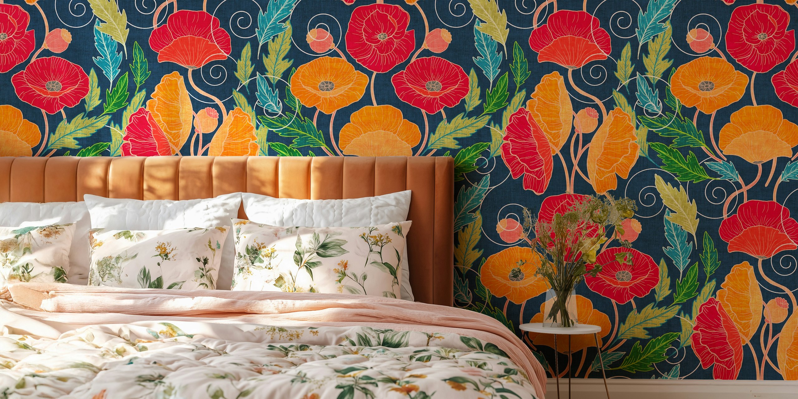 Ornamental Poppy Art Nouveau tapeta u sobi