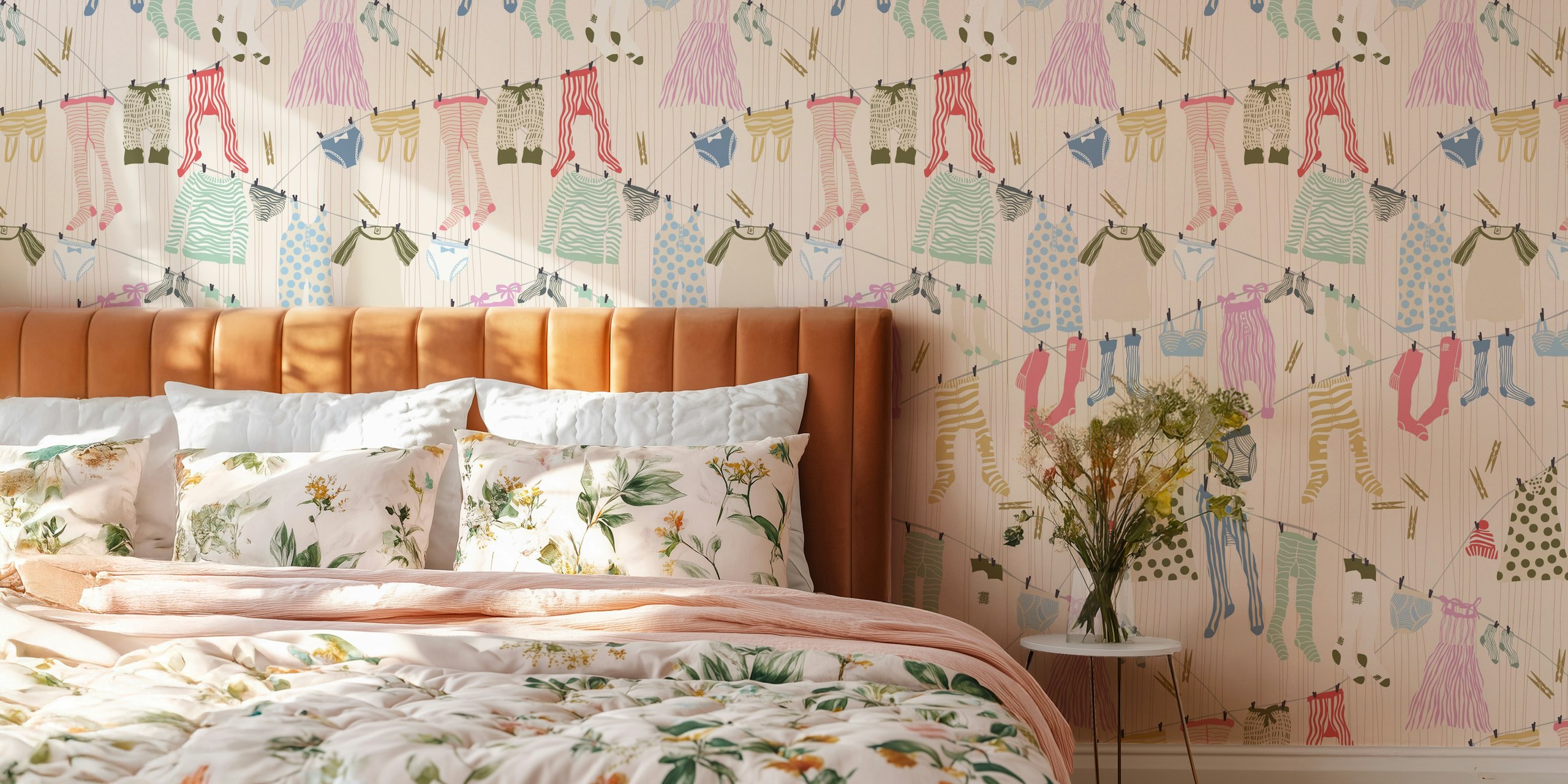 Chalky colors laundry room wallpaper design