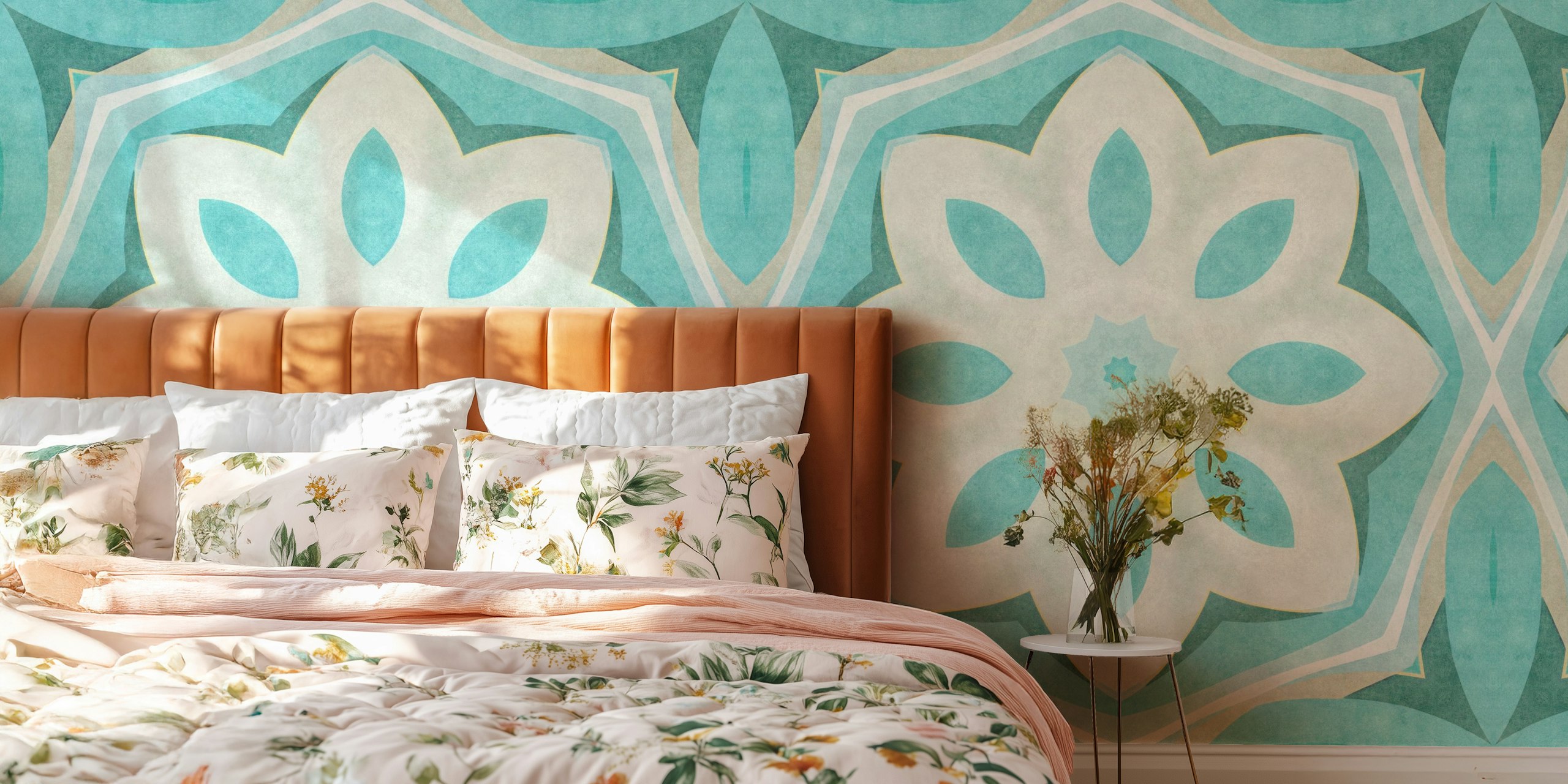 Retro chic tile design in teal and turquoise