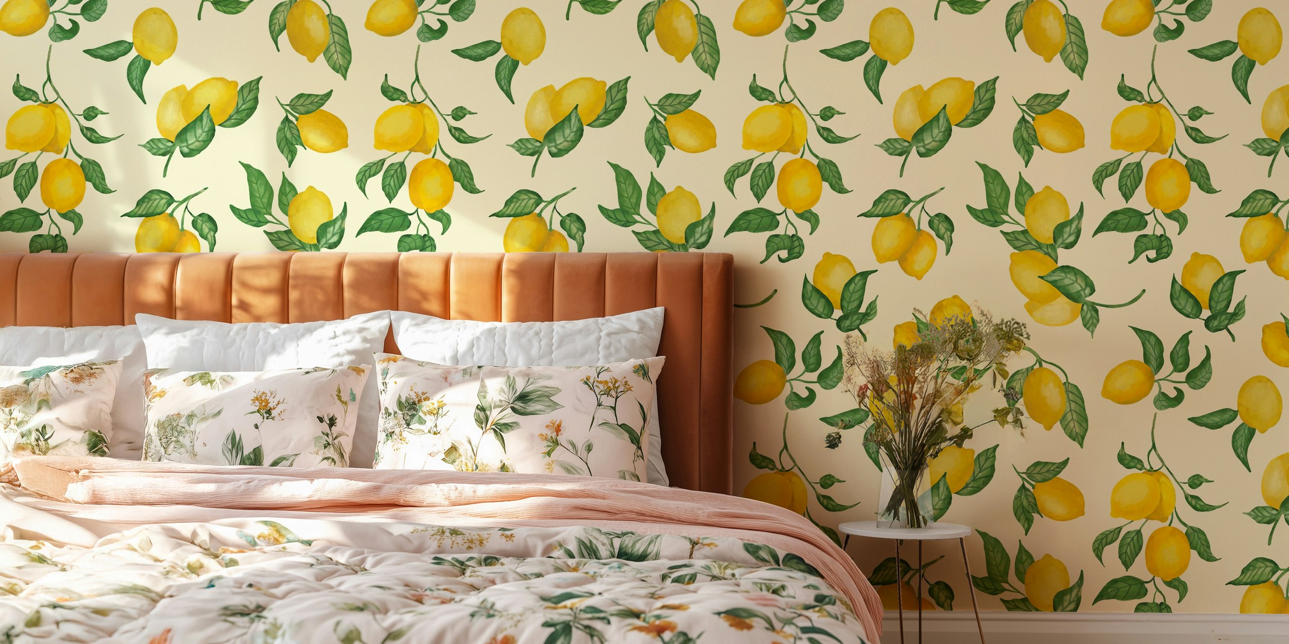 Lemons gouache wallpaper in a room