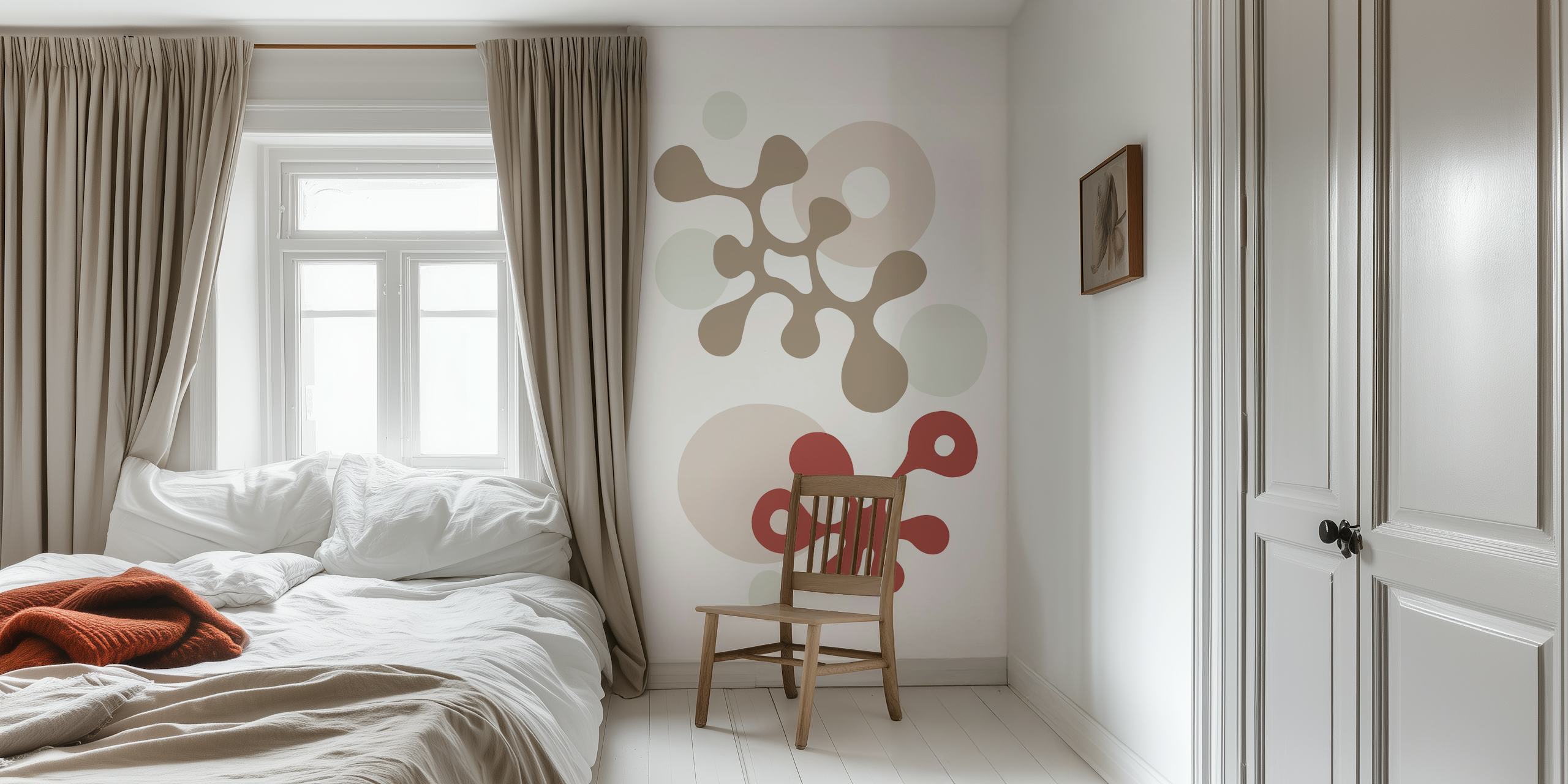 Organic shapes in coral and beige modern abstract wallpaper