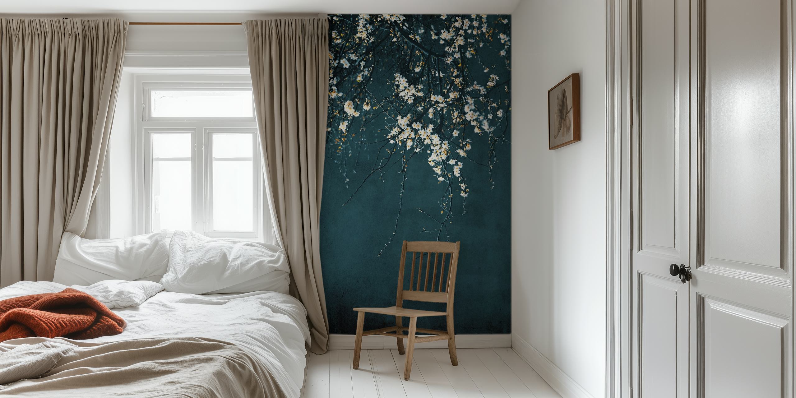 White blossom tree branches against a dark background wallpaper