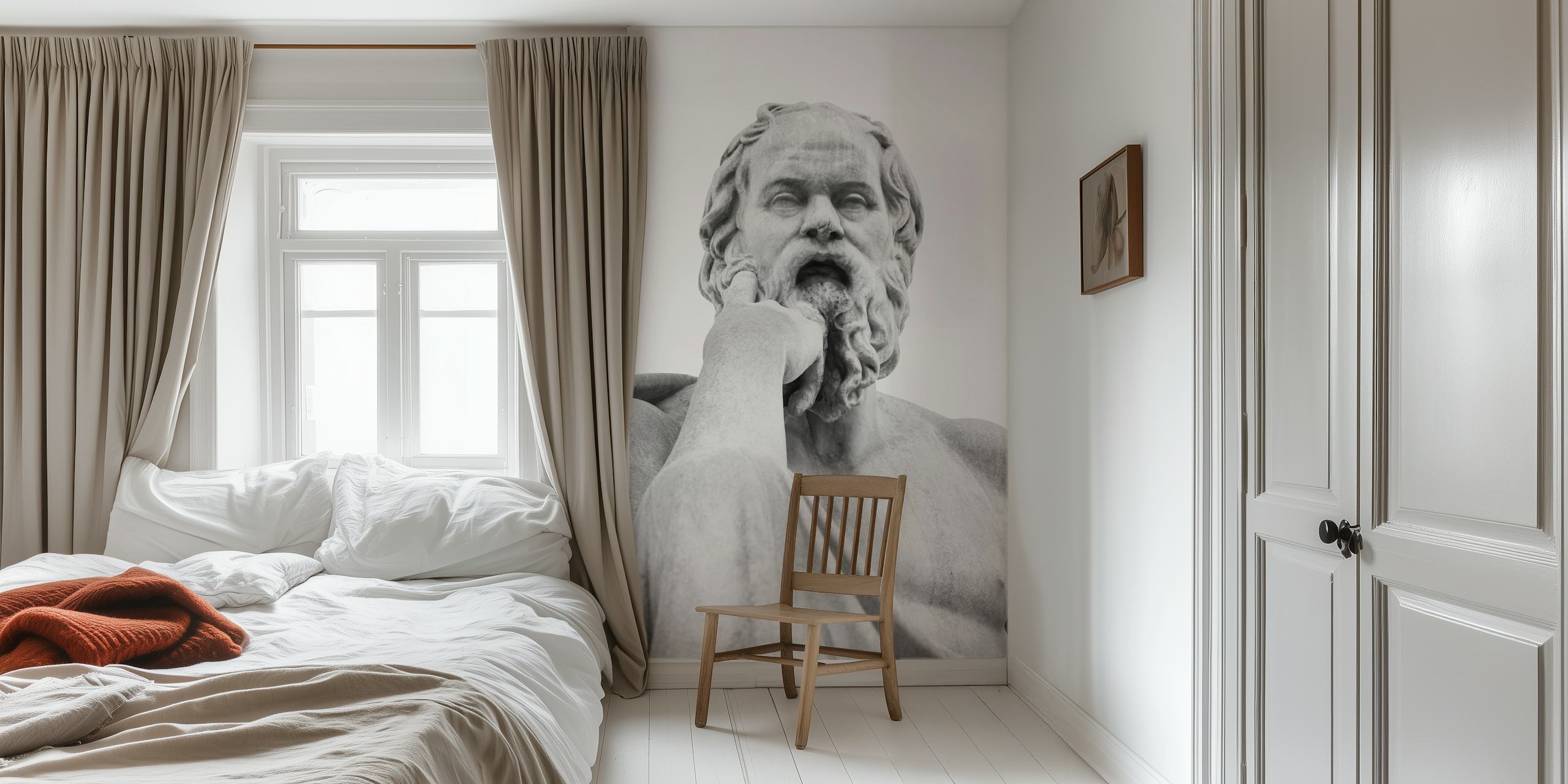 Marble statue of Socrates in black and white wallpaper