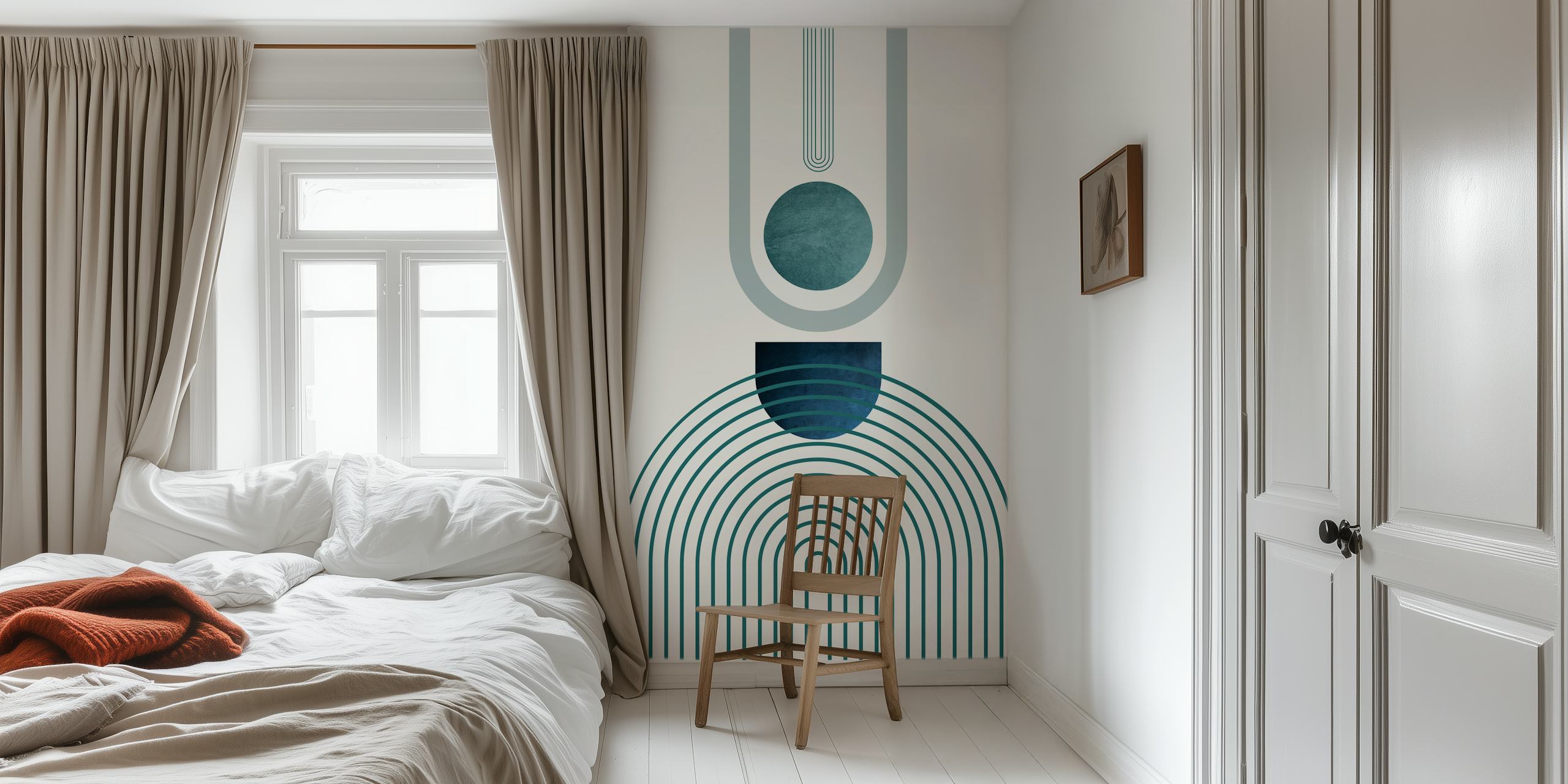 Fototapeta Mid Century Teal Arches s geometrickými tvary a uklidňujícími barvami