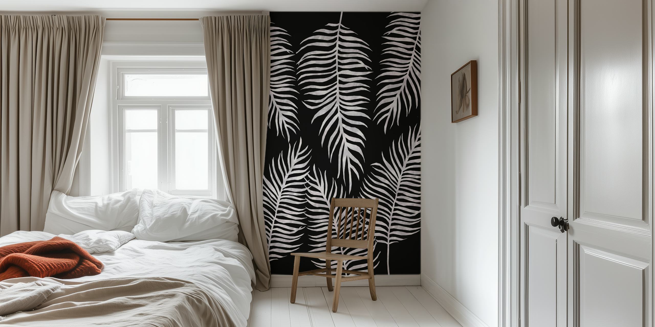 Black and white fern pattern wall mural