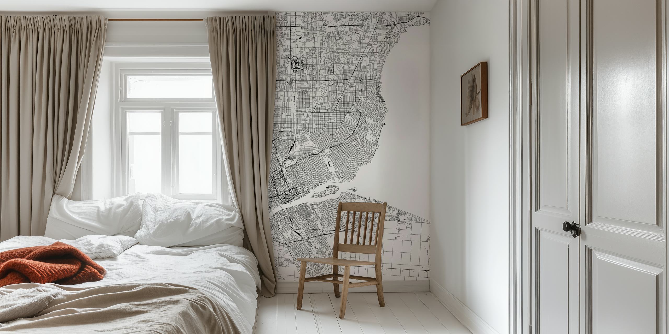 Detroit Map Portrait tapet i et rum