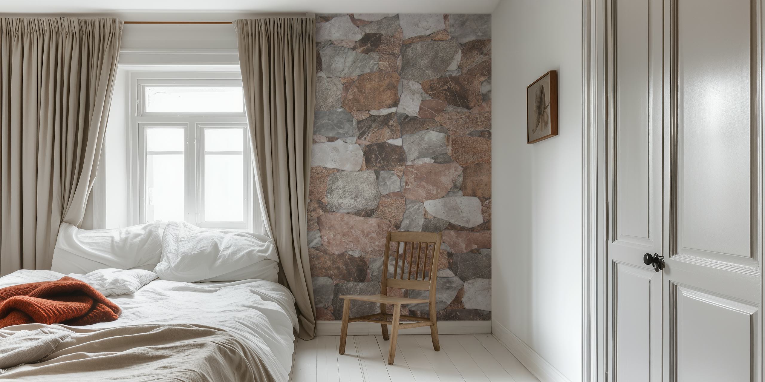 Santorini Stone Wall Decor Tapete in einem Zimmer