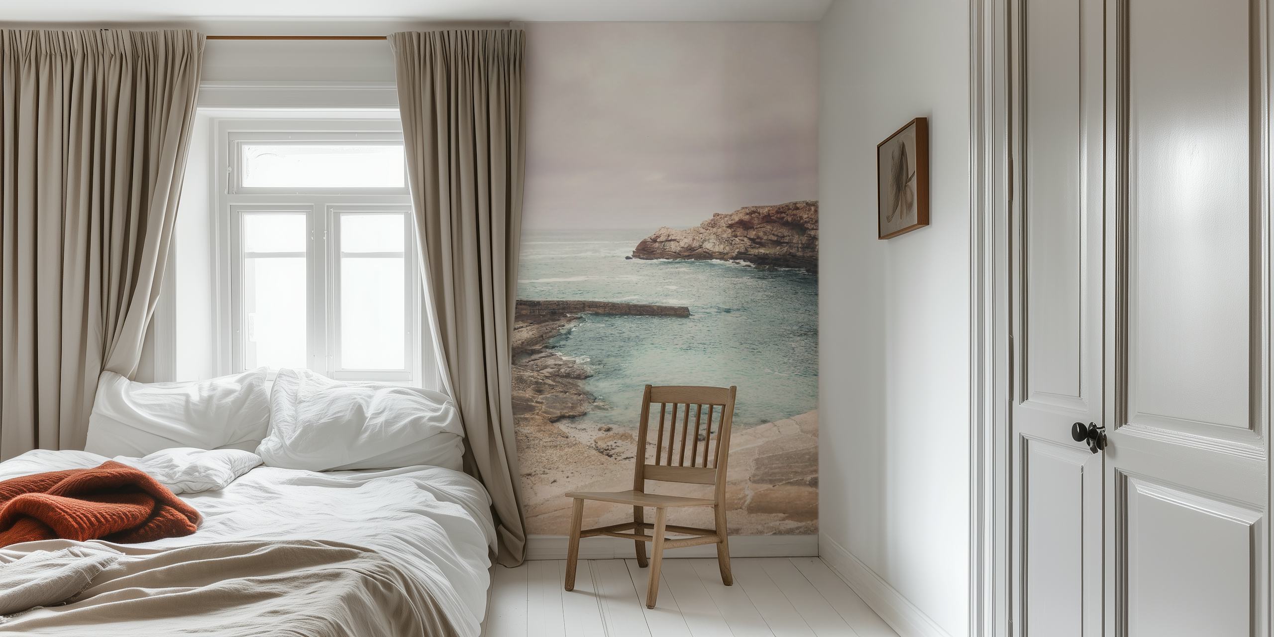 Seascape wallpaper in a cozy room