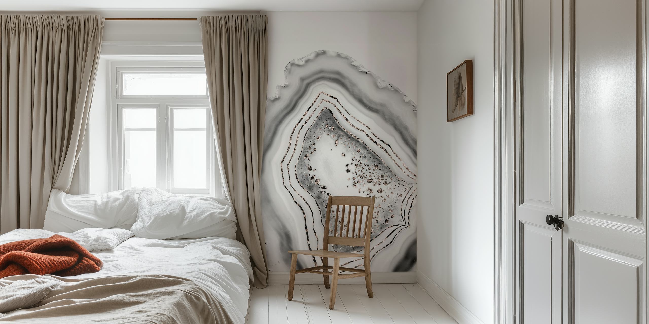 Κομψό λευκό White Agate τοιχογραφία με ροζ χρυσές λεπτομέρειες