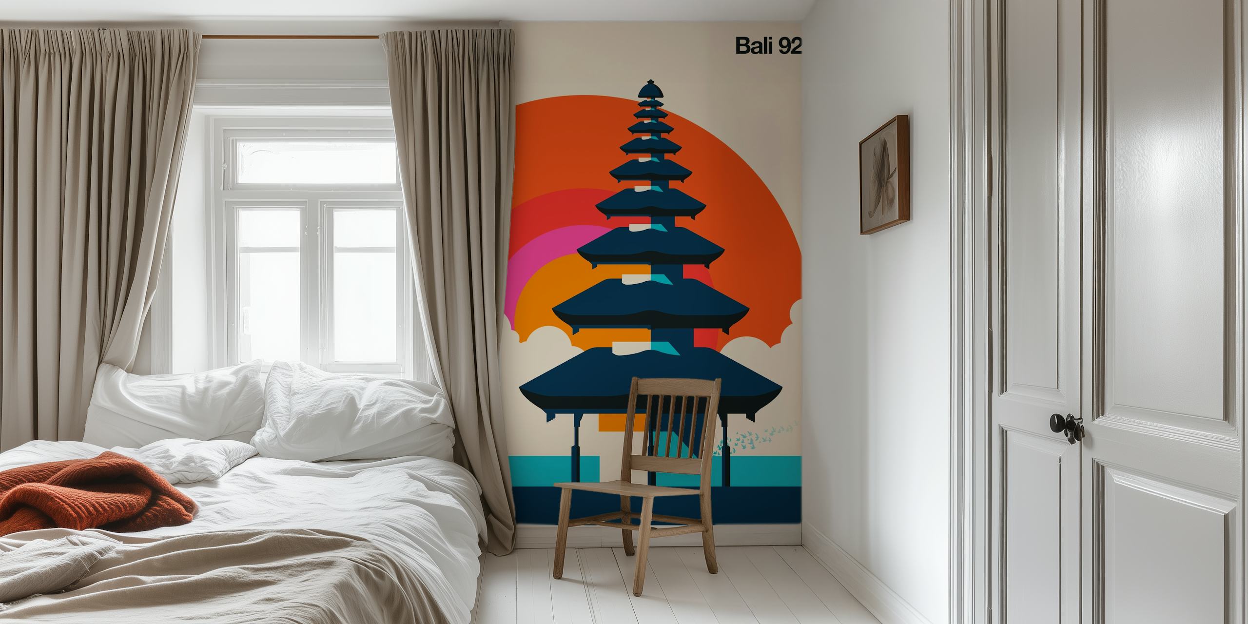 Stylized Balinese Pagoda silhouette against sunset - Bali 92 Wall Mural
