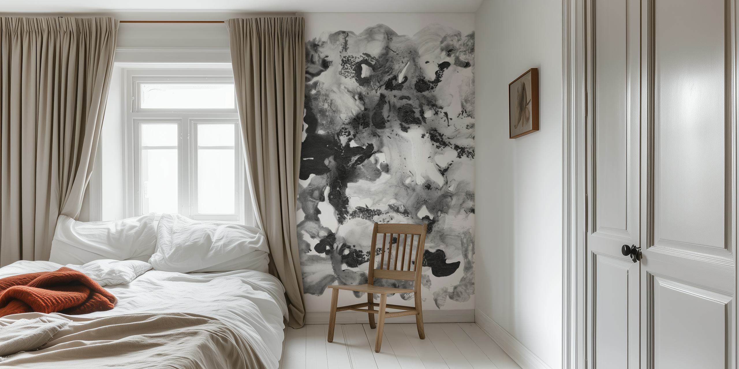 Black and white abstract ink design wall mural