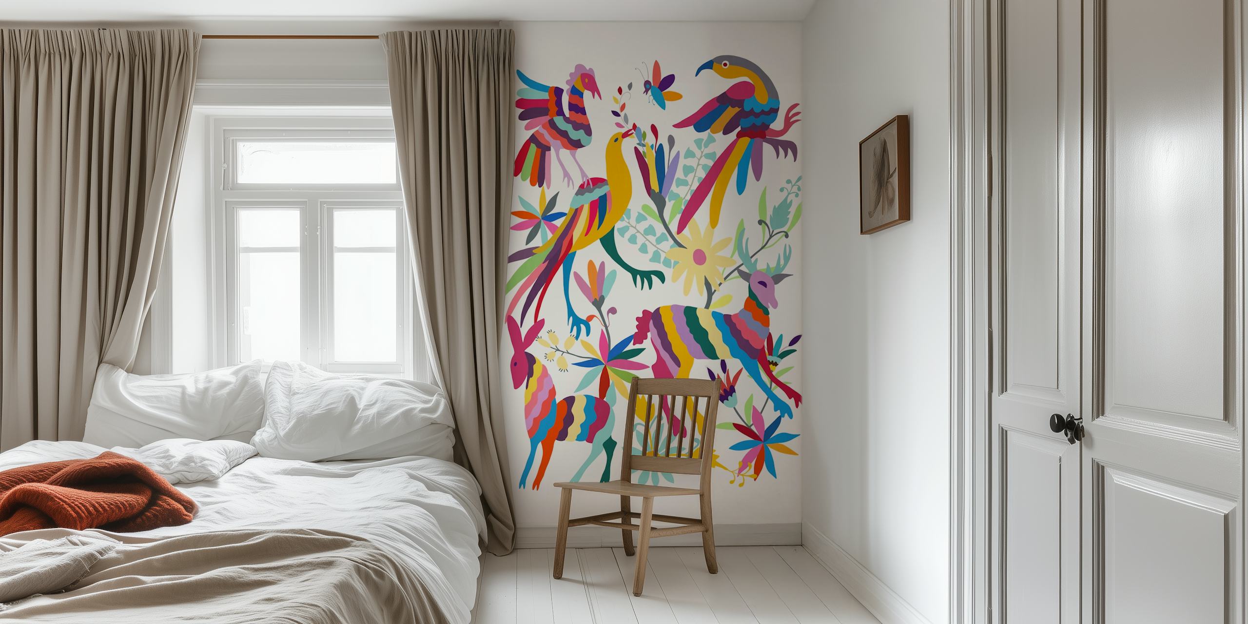 Vibrant Otomi Art papier peint dans une pièce