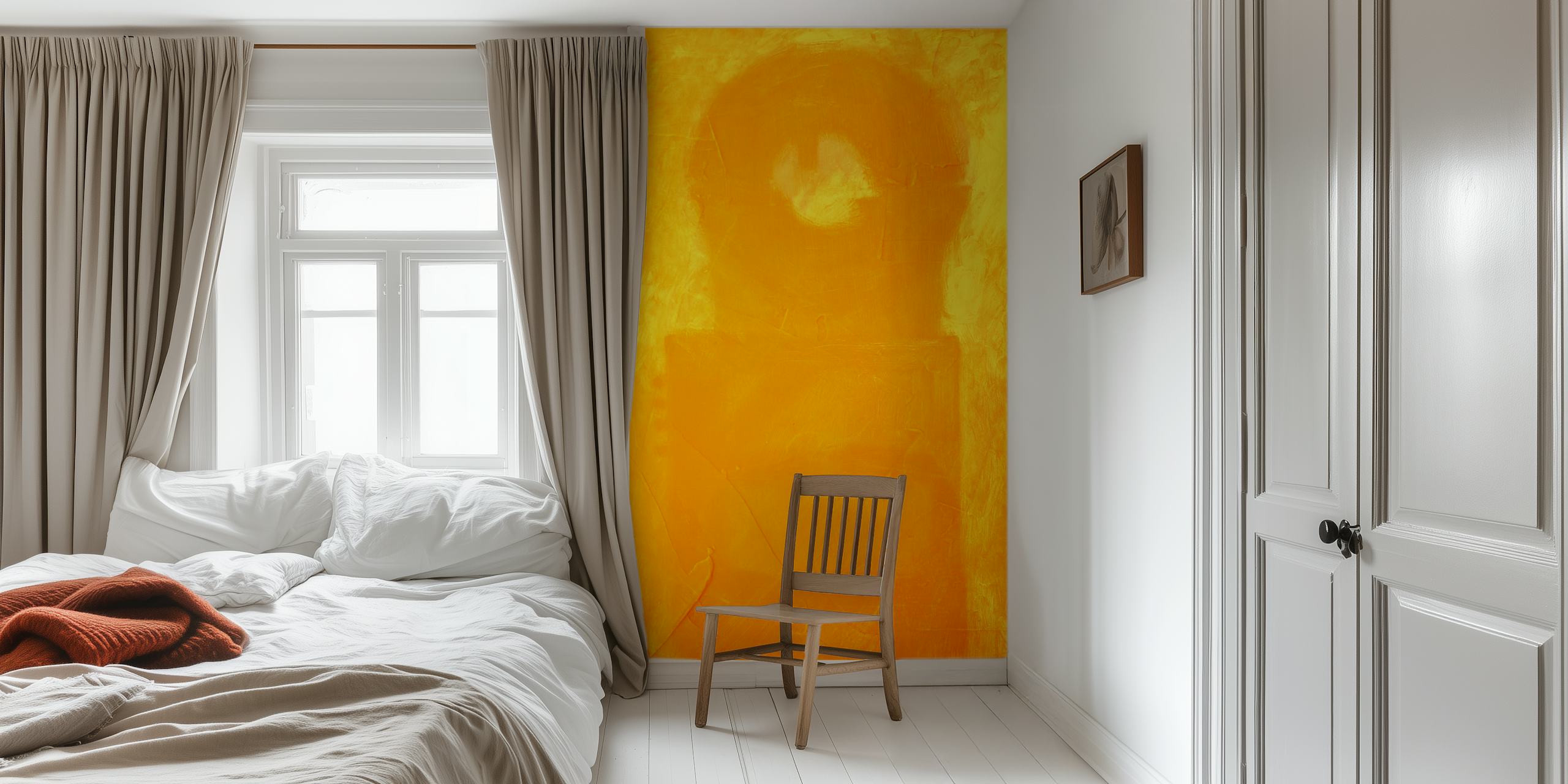 Vibrant yellow cyclic wallpaper in a room