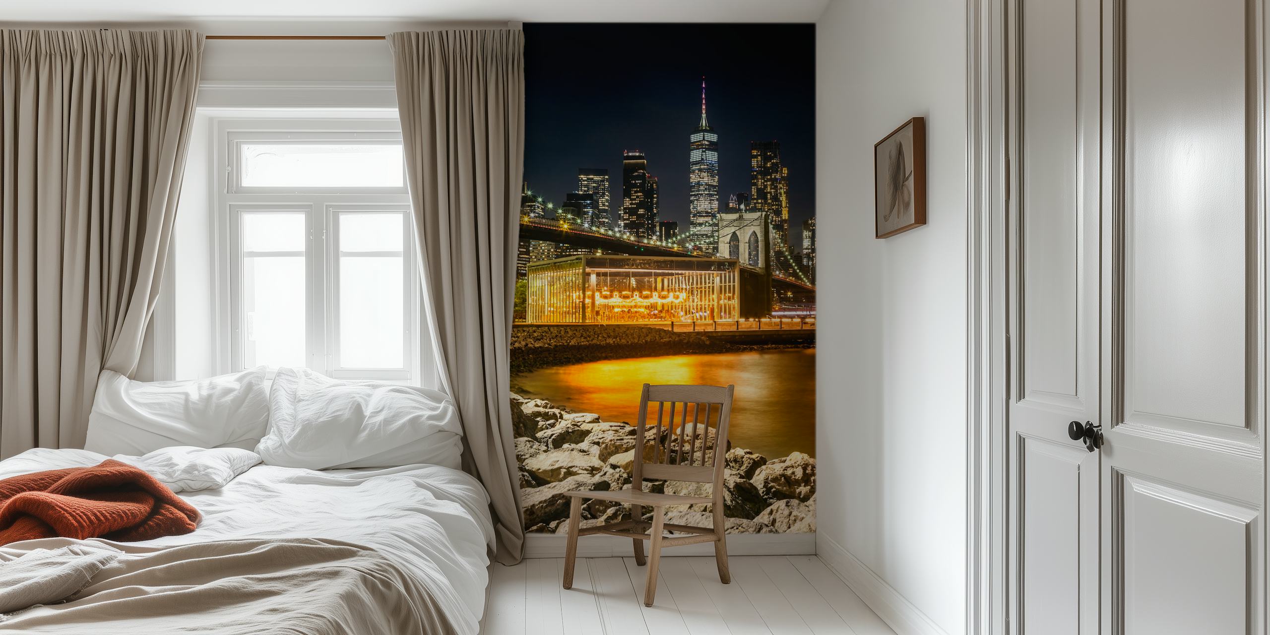 Manhattan skyline wallpaper in modern room