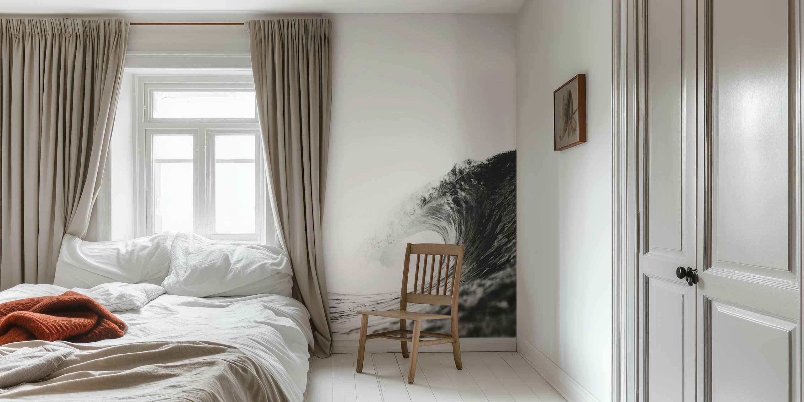 Monochrome Ocean Swell papel tapiz en una habitación