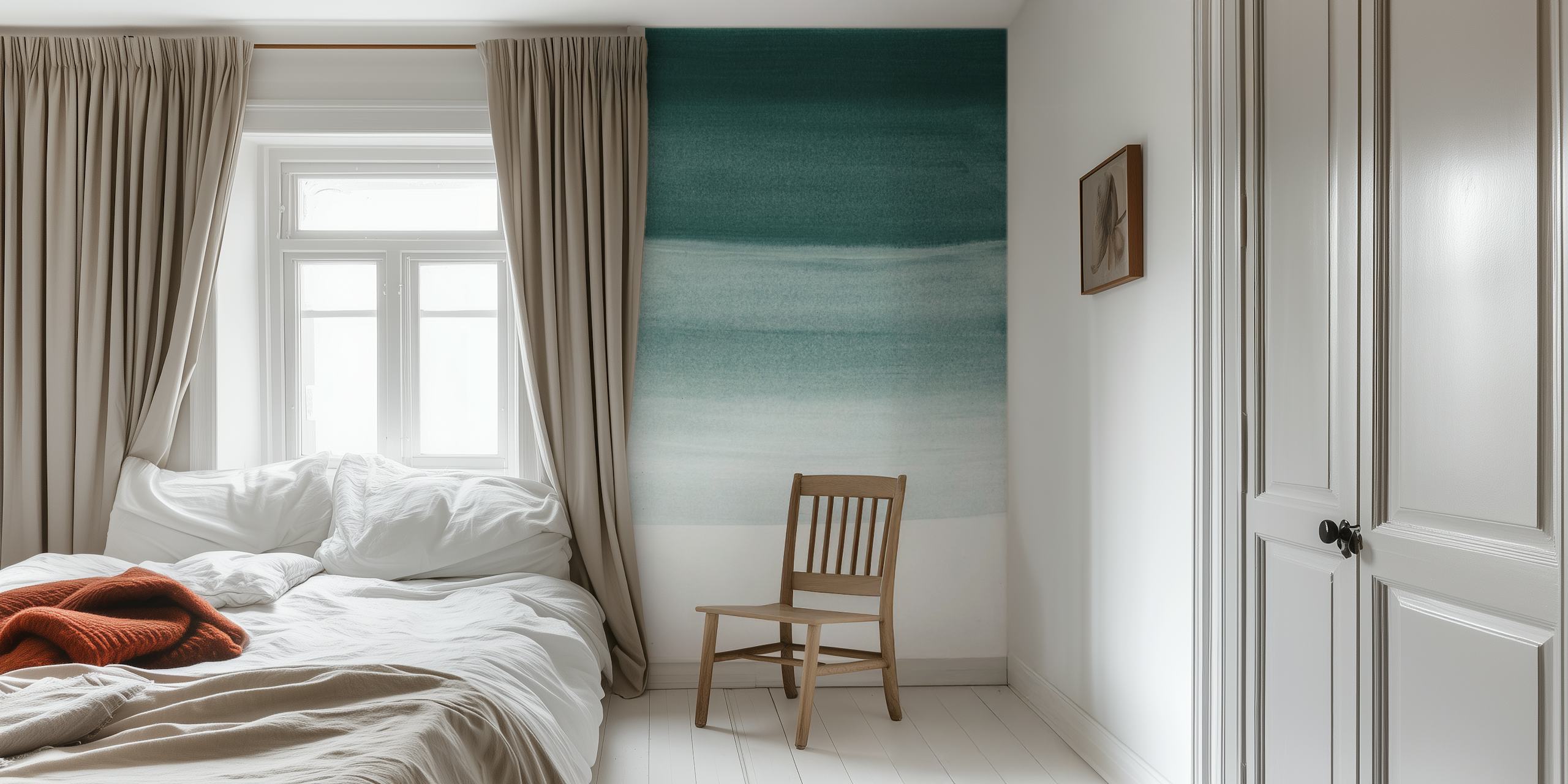 Fotomural relajante acuarela degradada de verde azulado oscuro a blanco