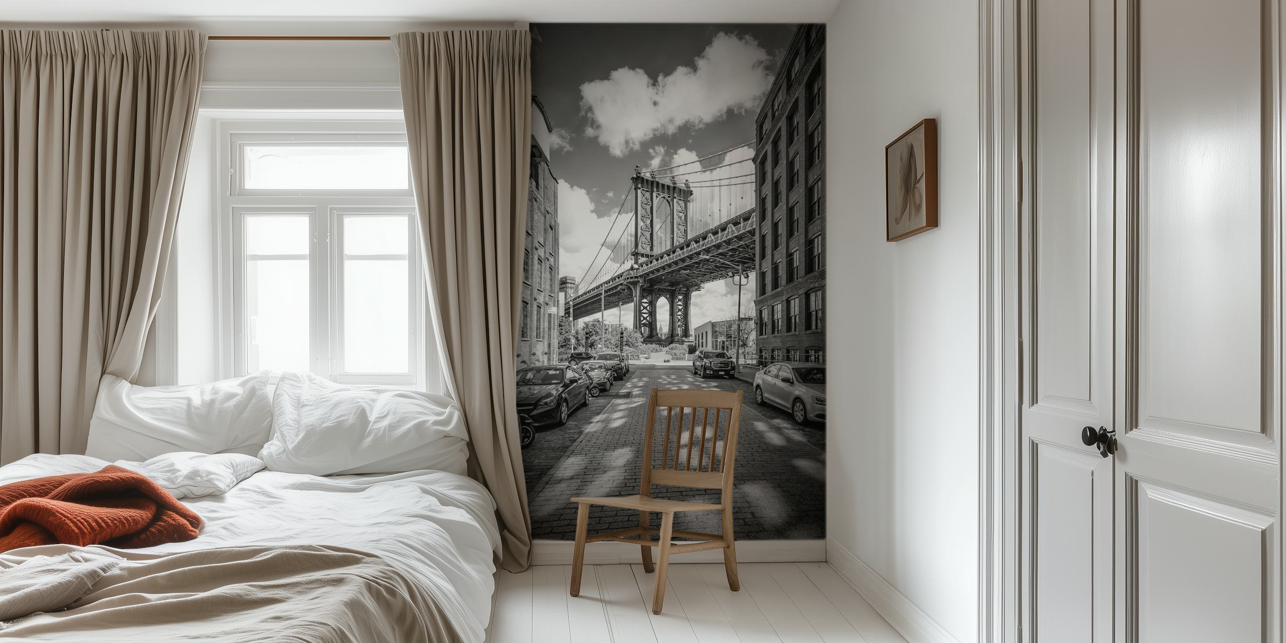 Manhattan Bridge in black and white wallpaper