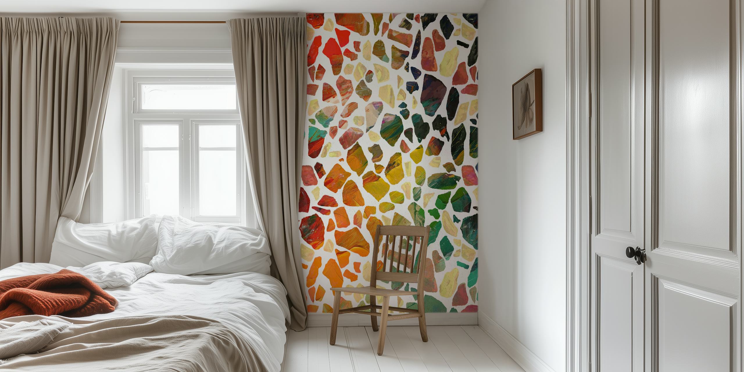 Colorful mosaic pattern with various shapes and hues wallpaper