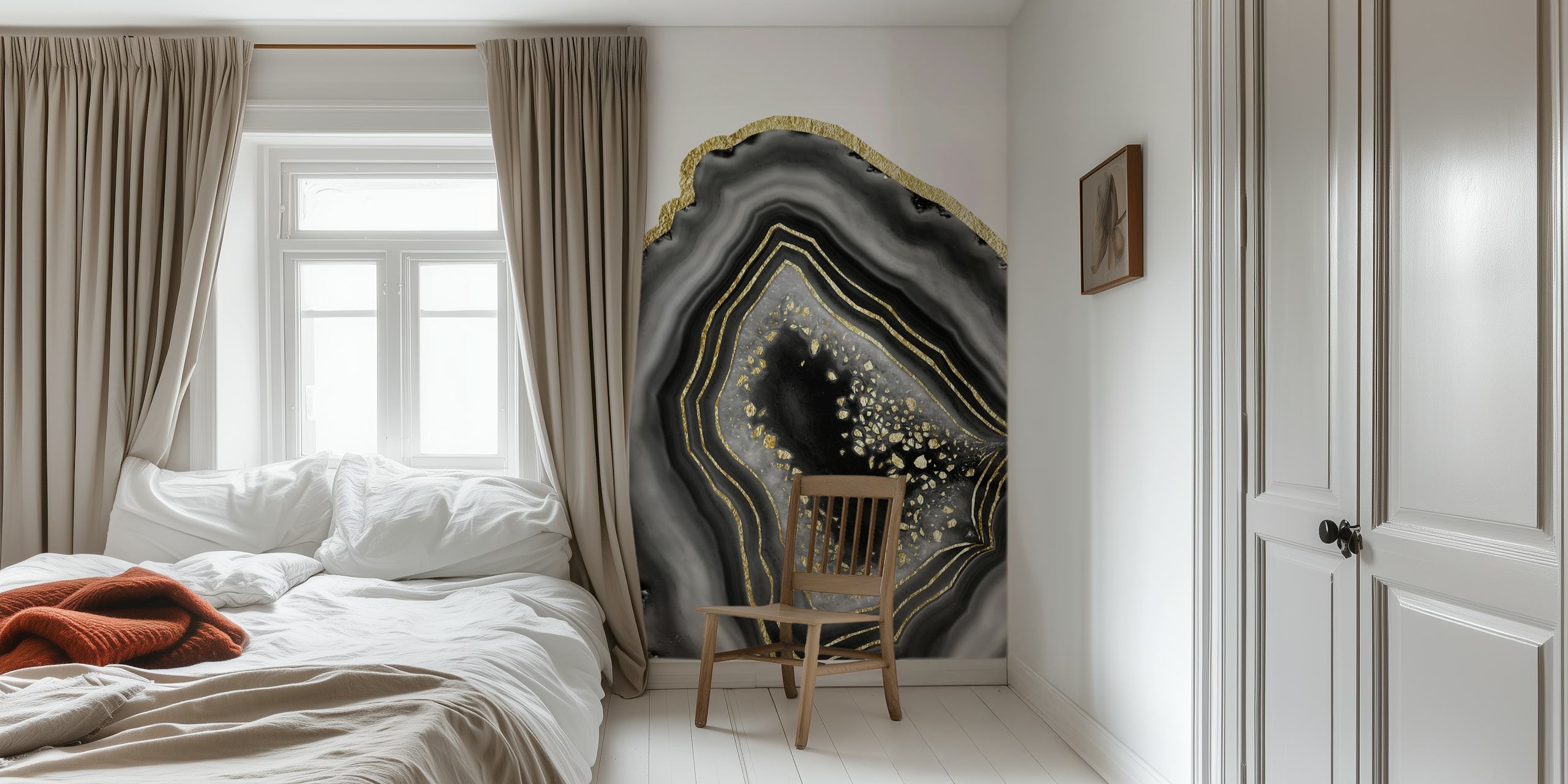 Black Agate Gold Foil Glam wallpaper in a room
