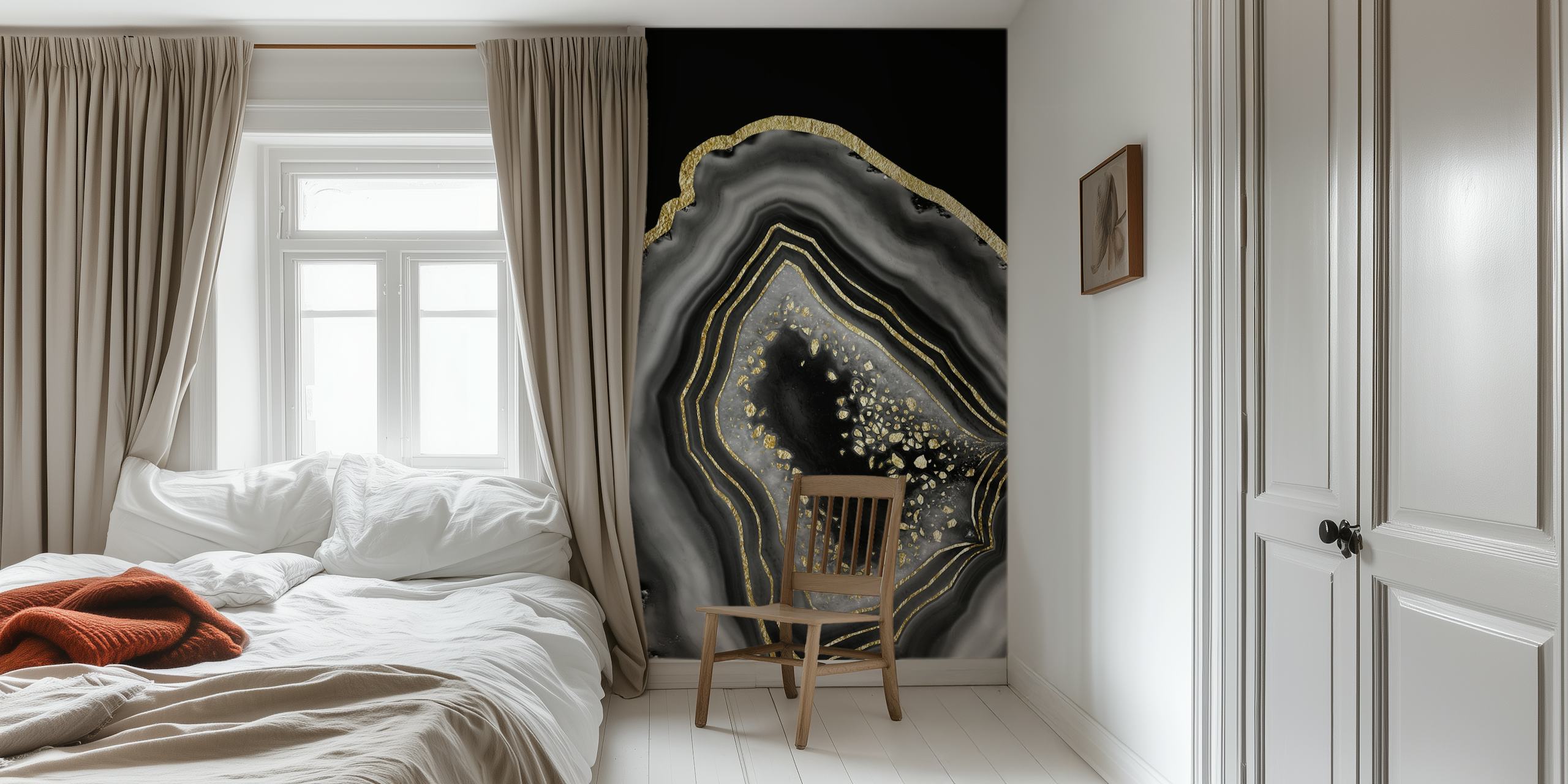Black agate and gold foil patterned wallpaper