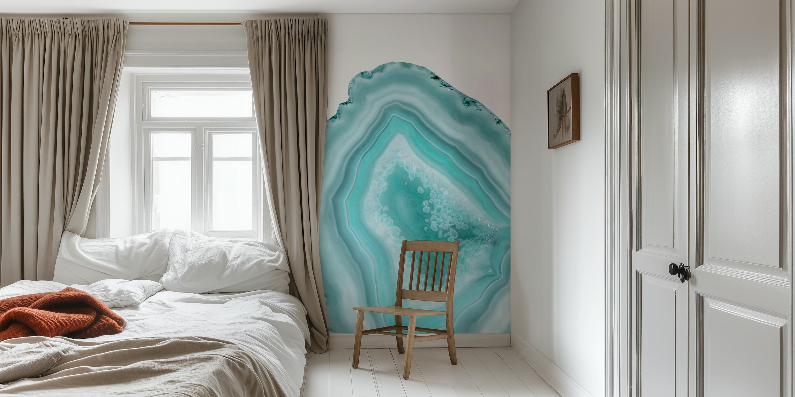 Teal agate slice with swirling patterns and hues, abstract wallpaper