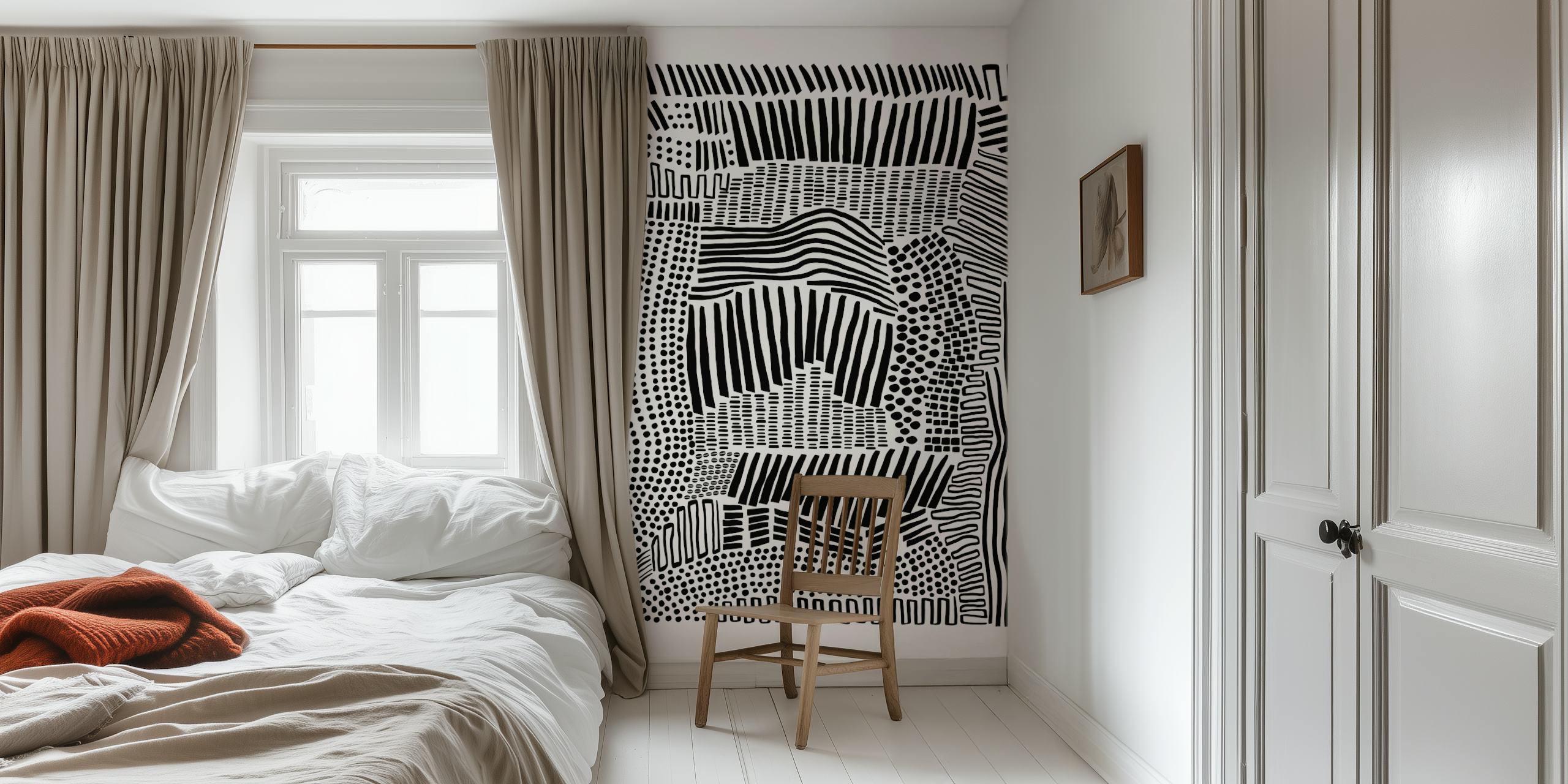 Black and white abstract tribal patterns wallpaper