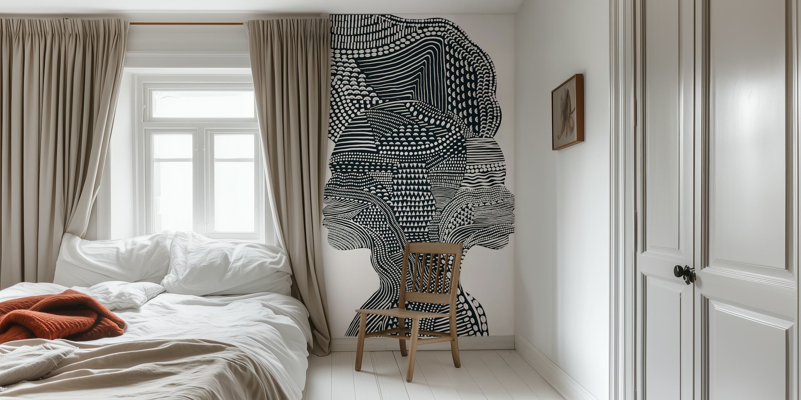 Tribal Couple monochrome Tapete in einem Raum