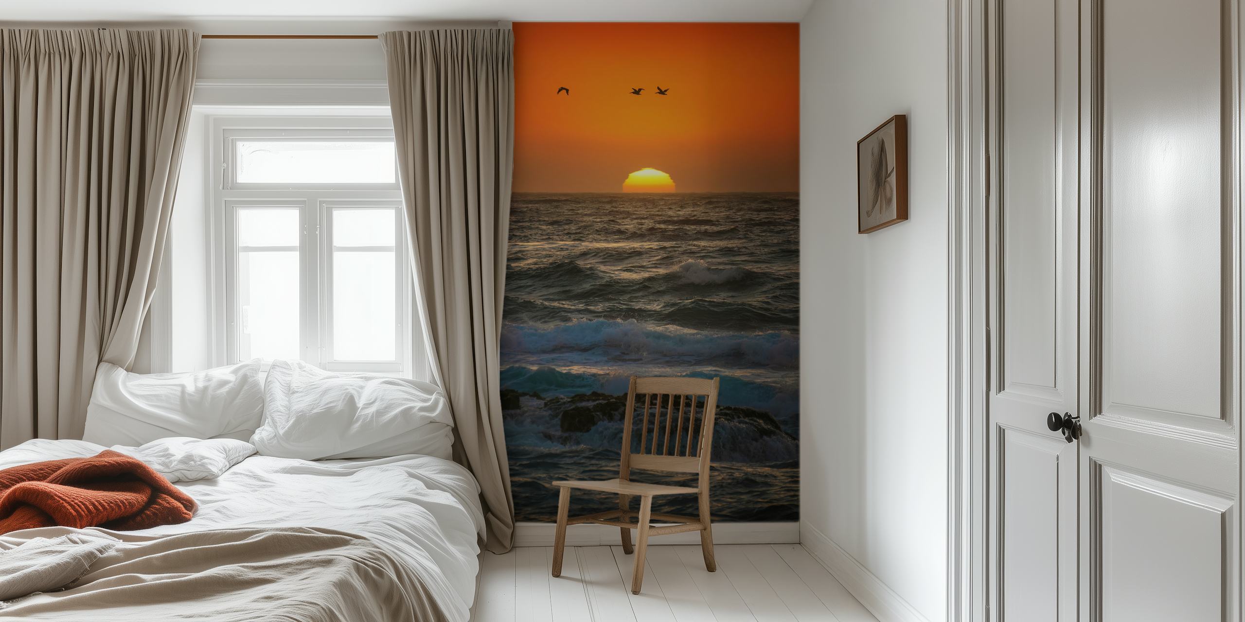 Sunset Pacific Ocean behang in een kamer