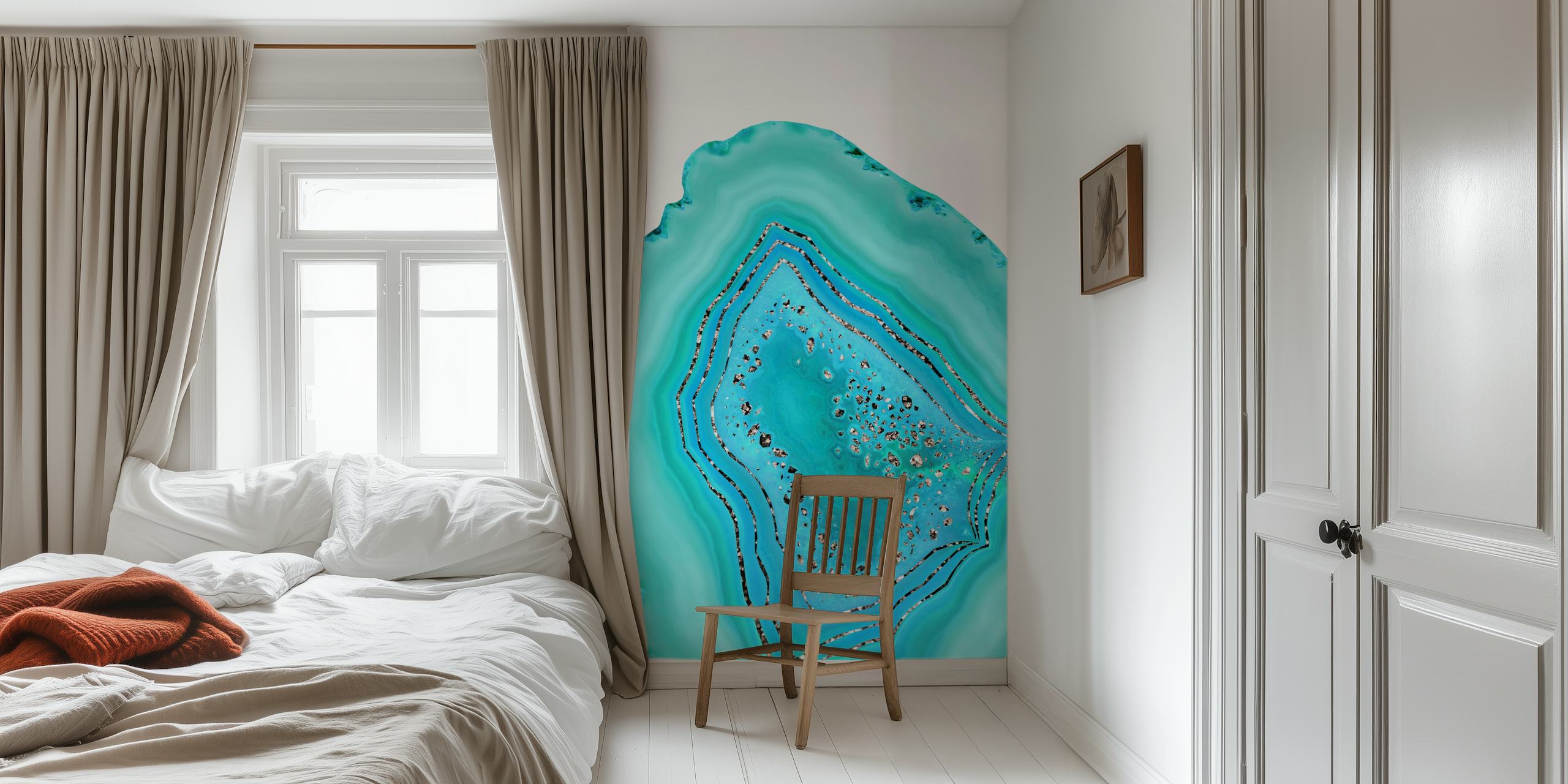 Aqua Rose Gold Agate Glitter ταπετσαρία σε ένα δωμάτιο