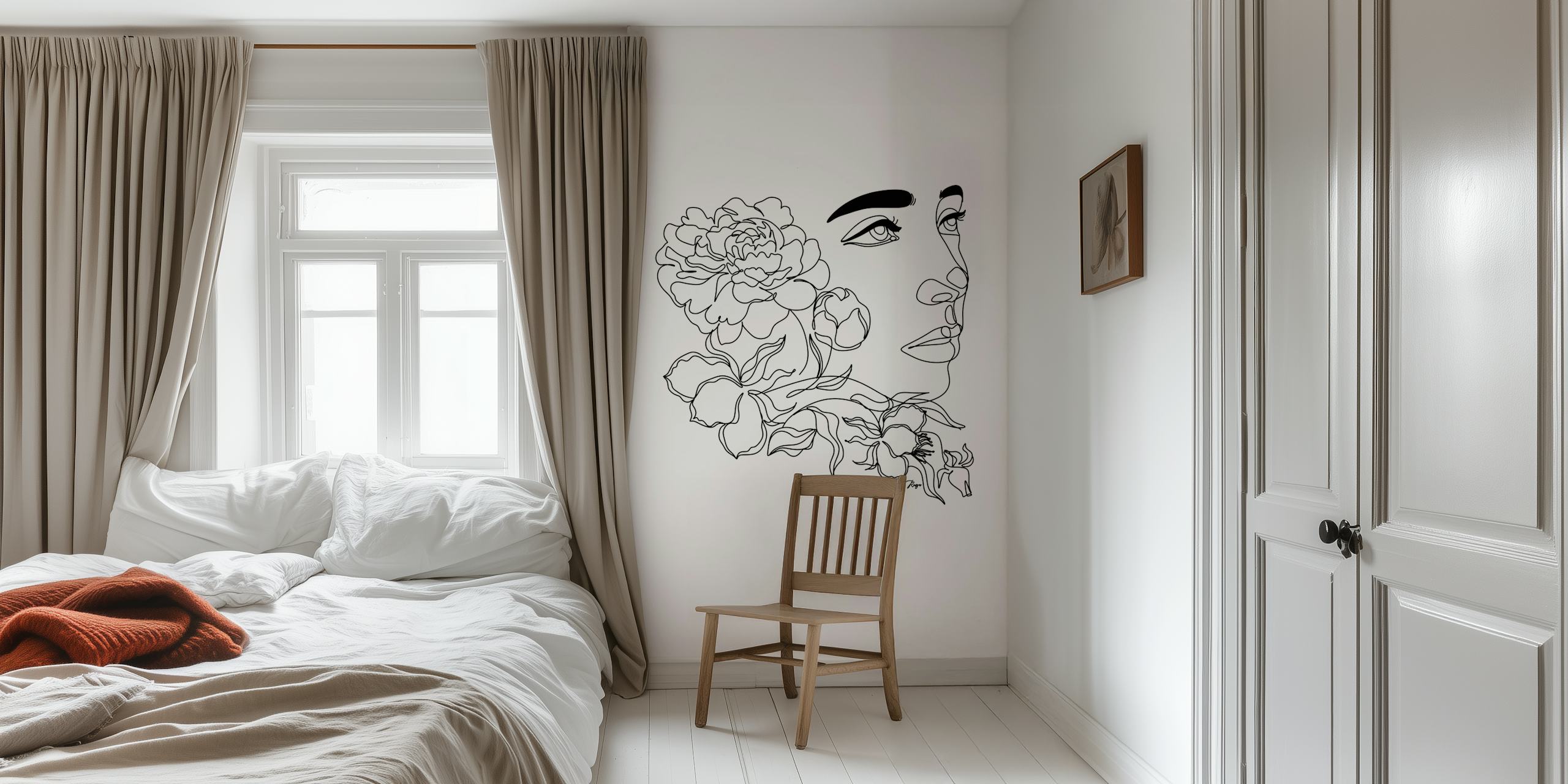 tapeta Flower Face Line Art v místnosti