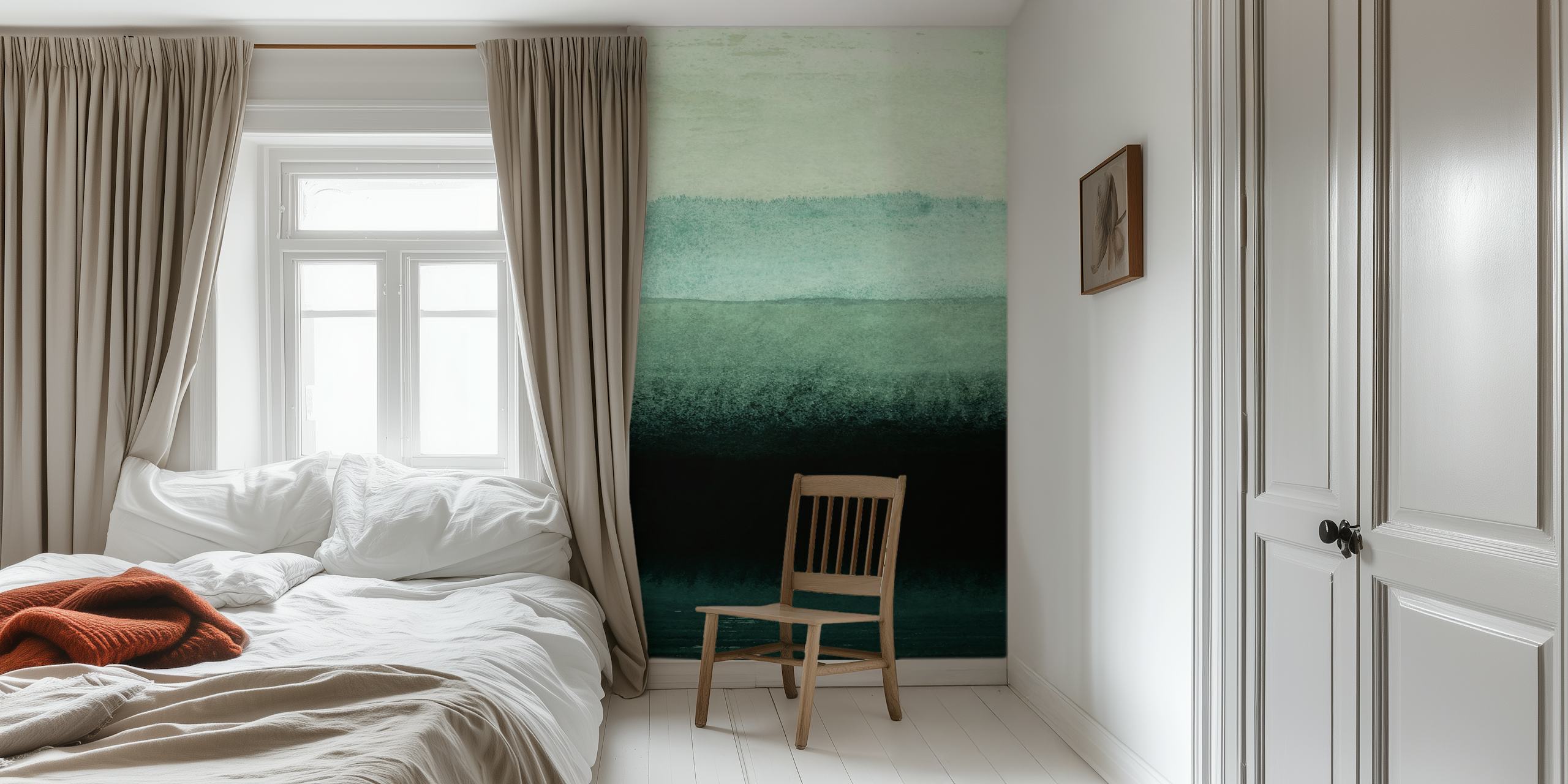 Layered green watercolor pattern wallpaper