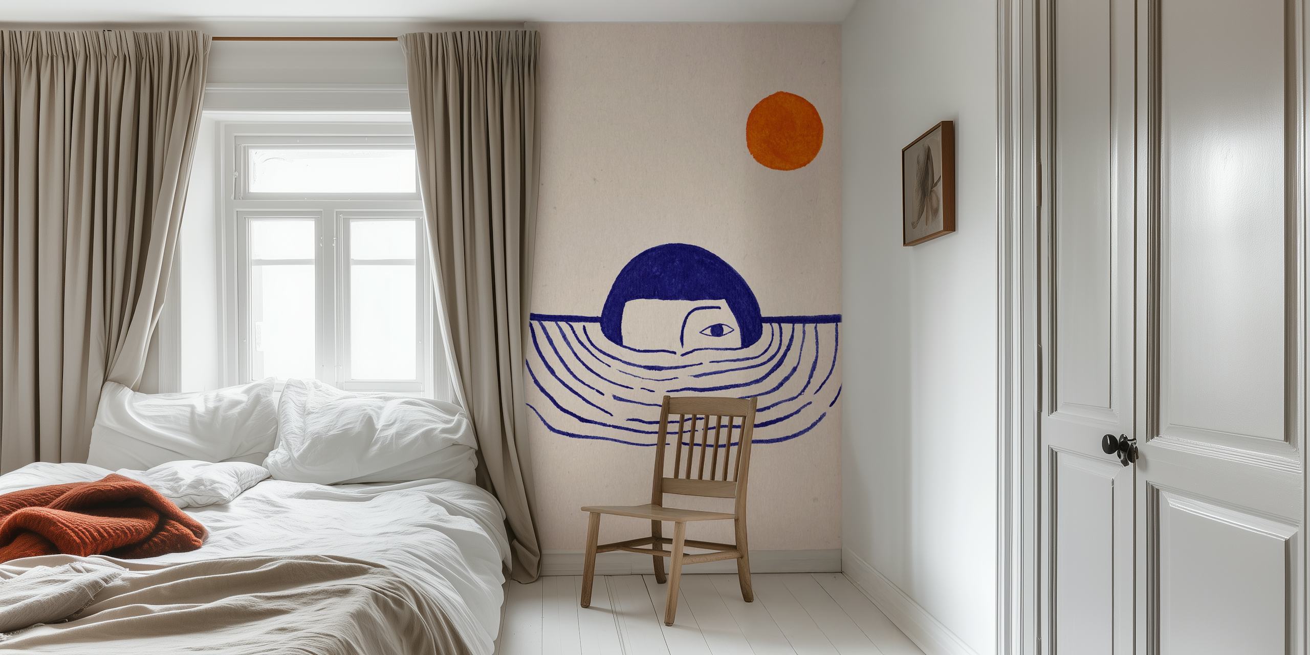 Sea and sun design wallpaper in a room