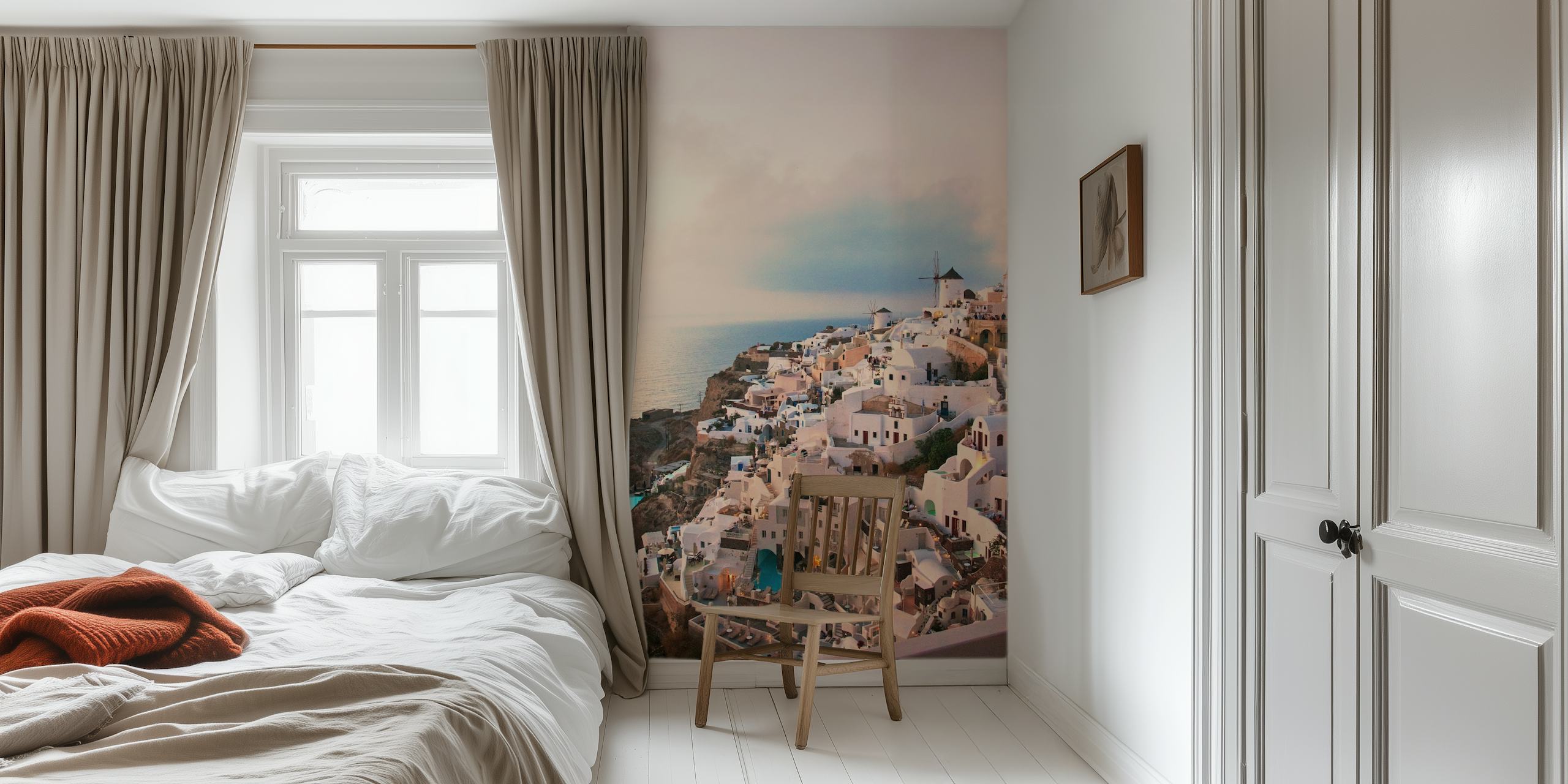 Fototapete Häuser von Santorini bei Sonnenuntergang