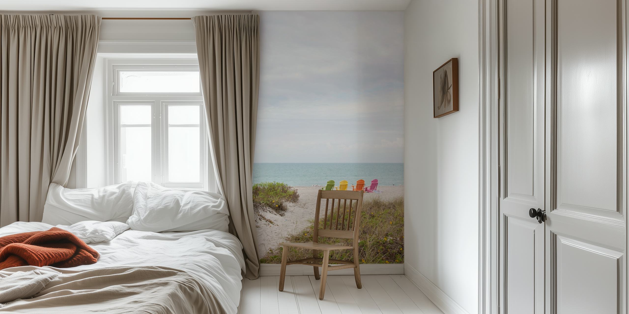 Colorful chairs on the beach wallpaper design