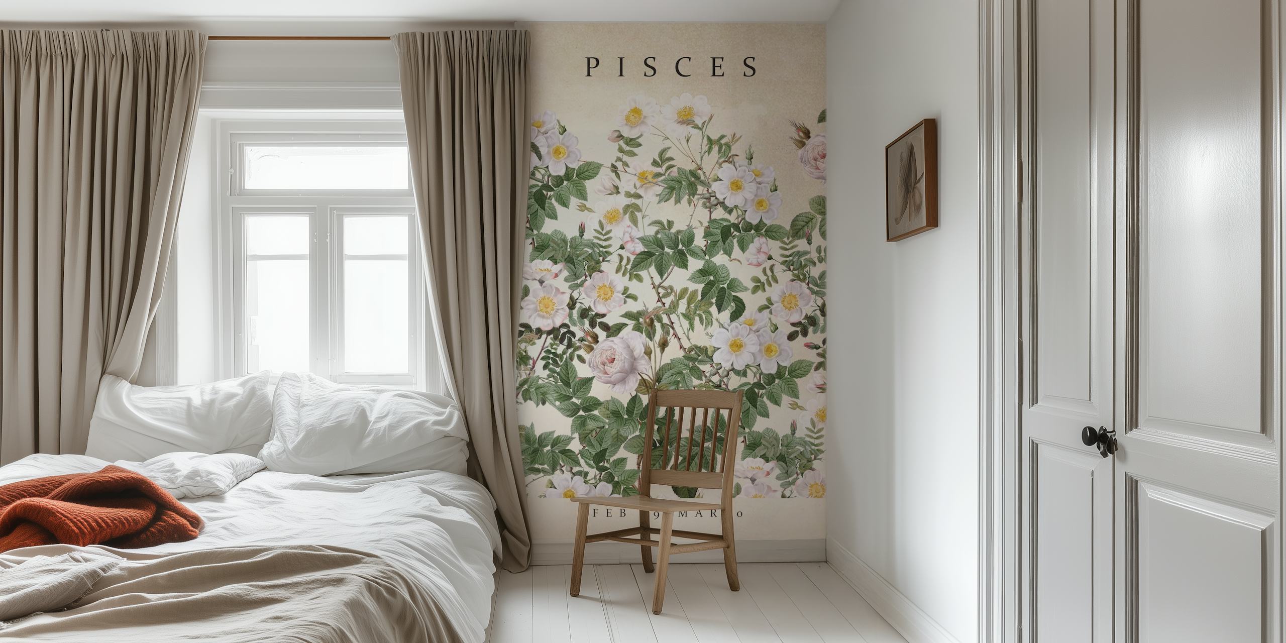 Pisces floral wallpaper in a room