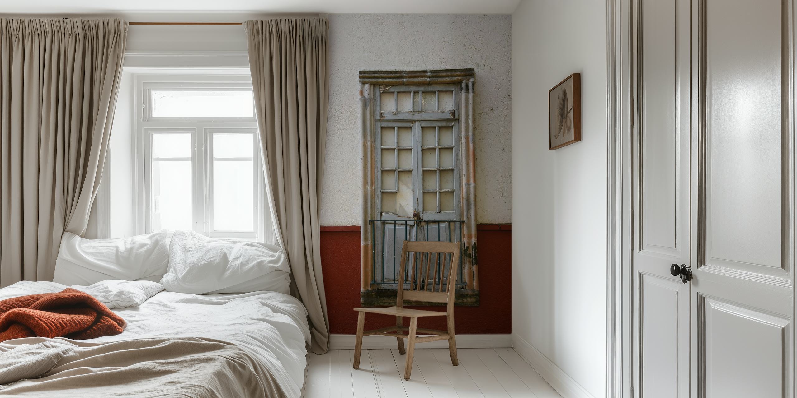 Rustic door design with gray and earthy tones wallpaper