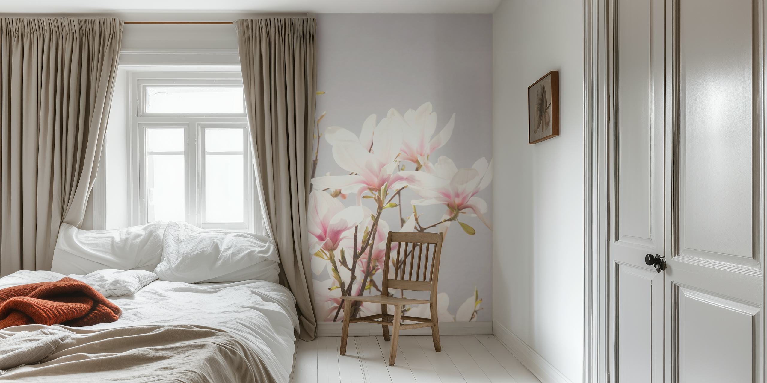 Magnolias wallpaper displayed in a room