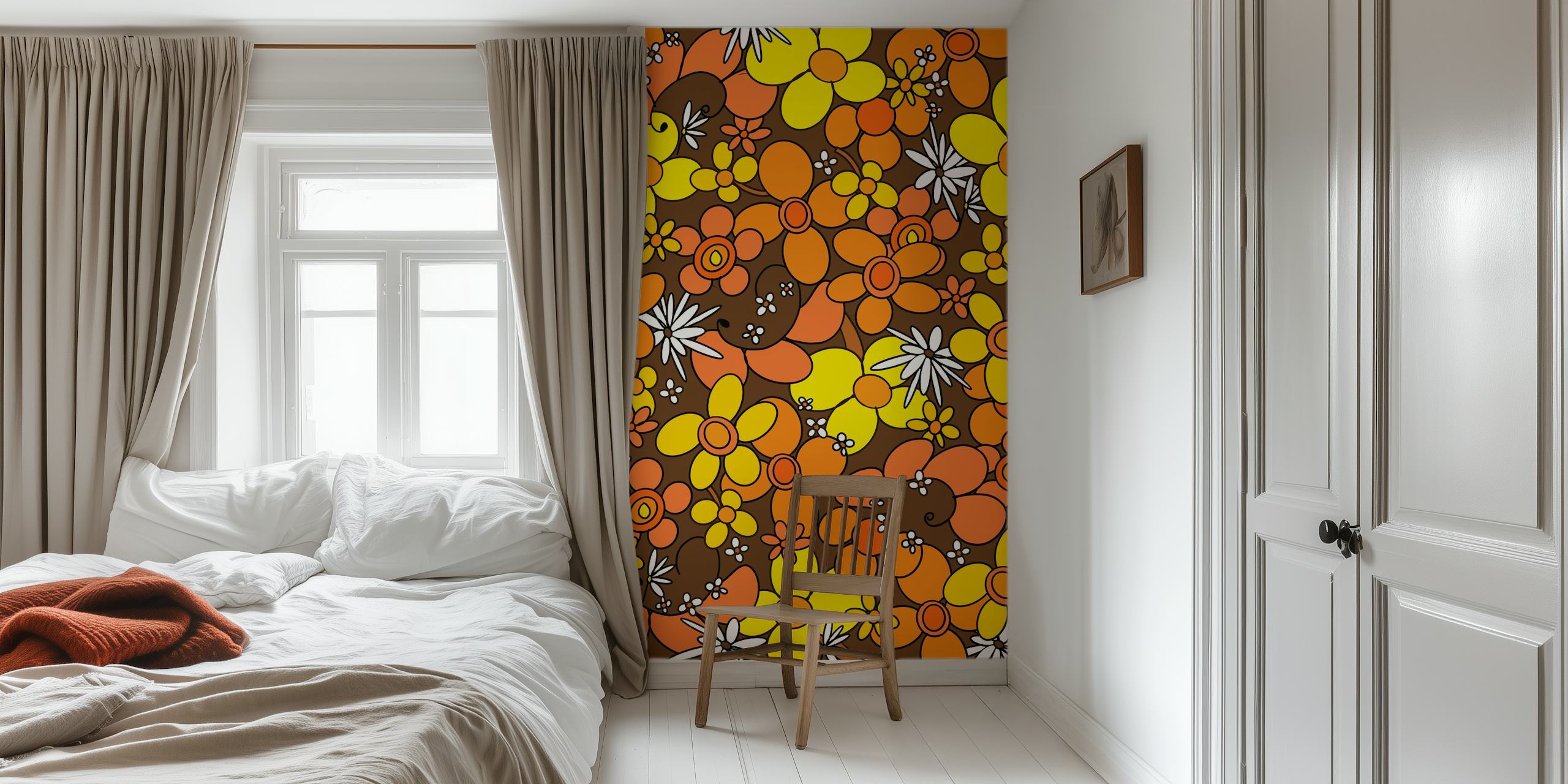 Retro flower wallpaper design in a room