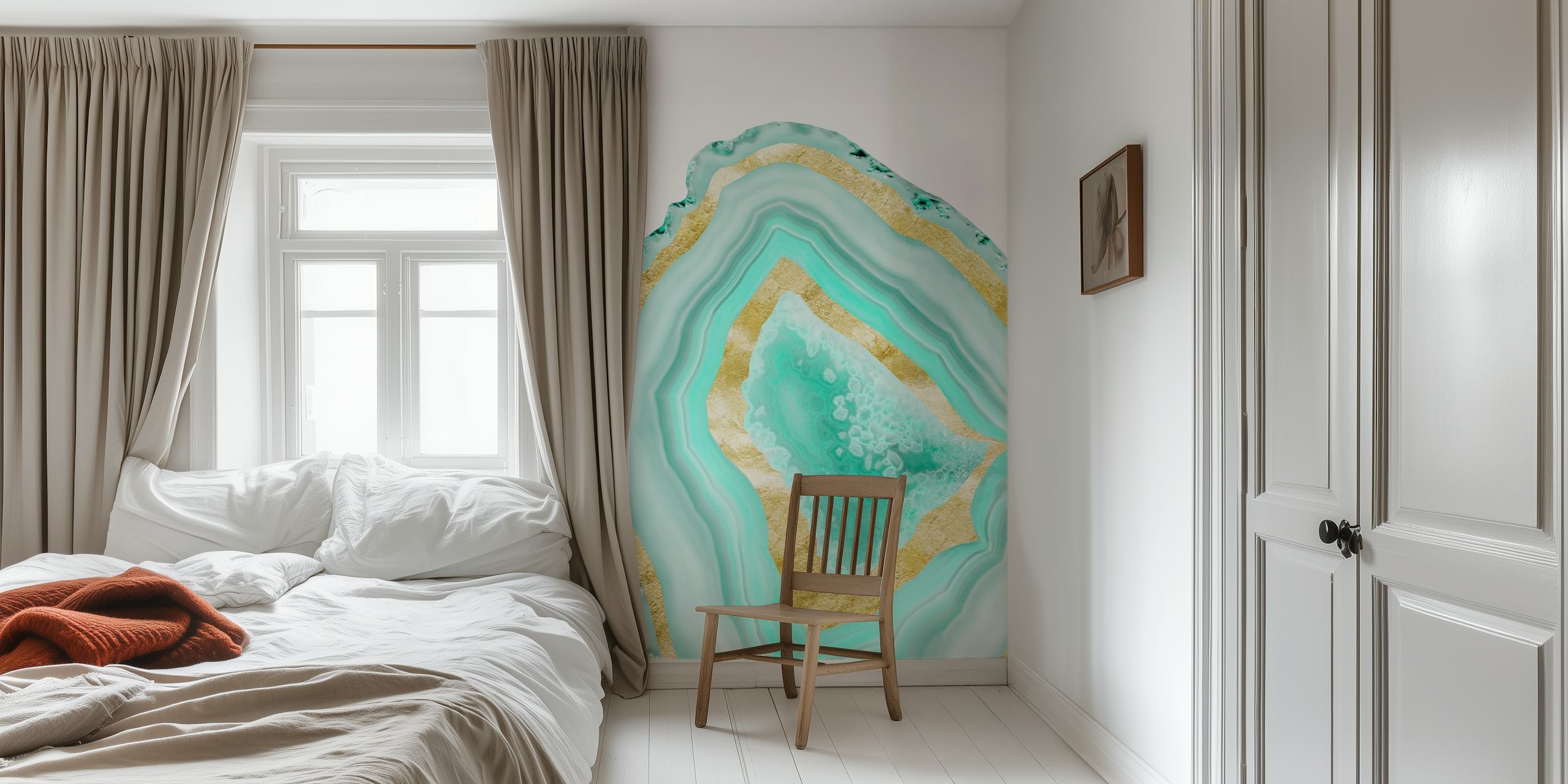 Teal and gold agate design wallpaper