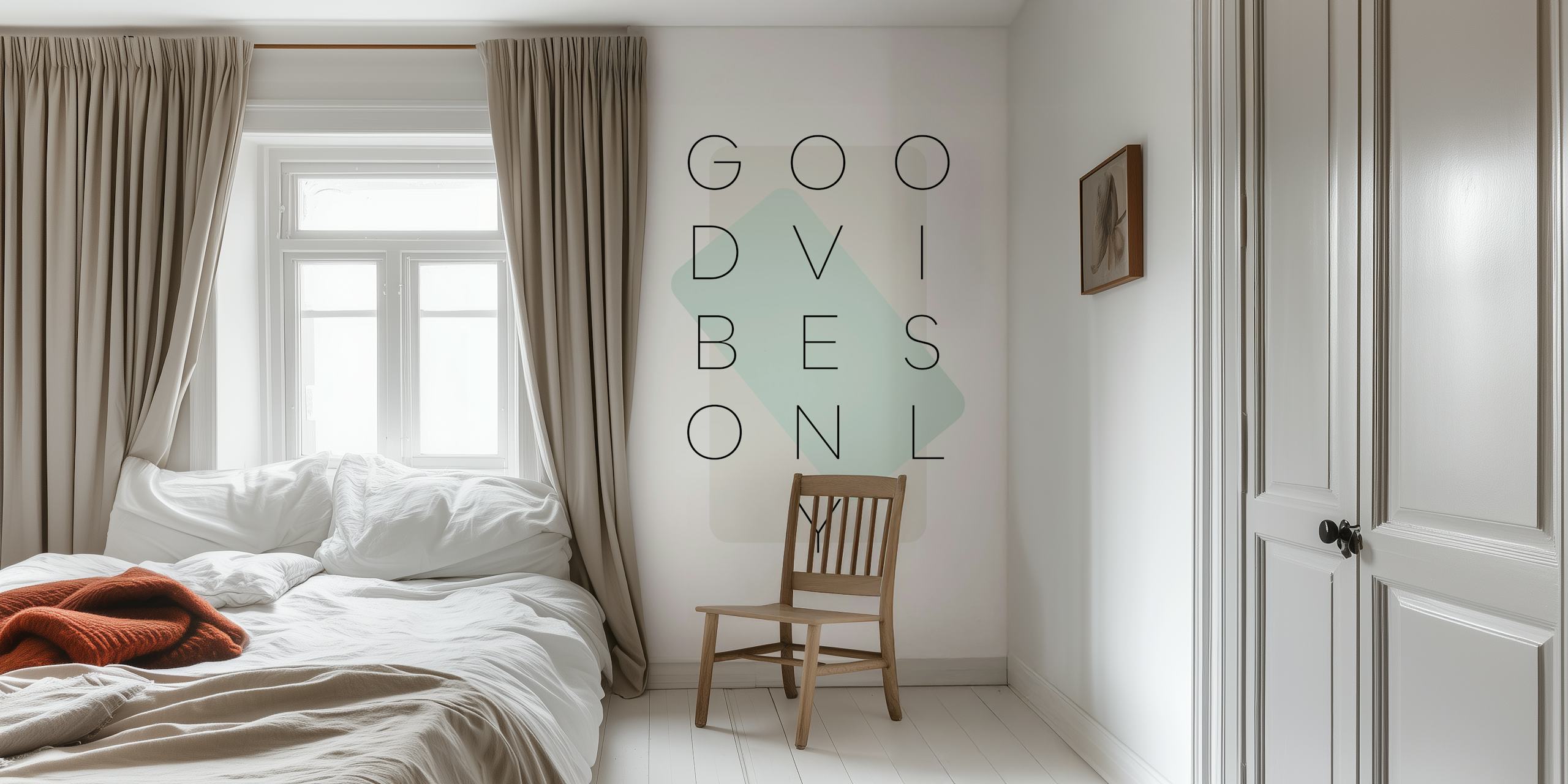 Good vibes only turquoise wallpaper in a room