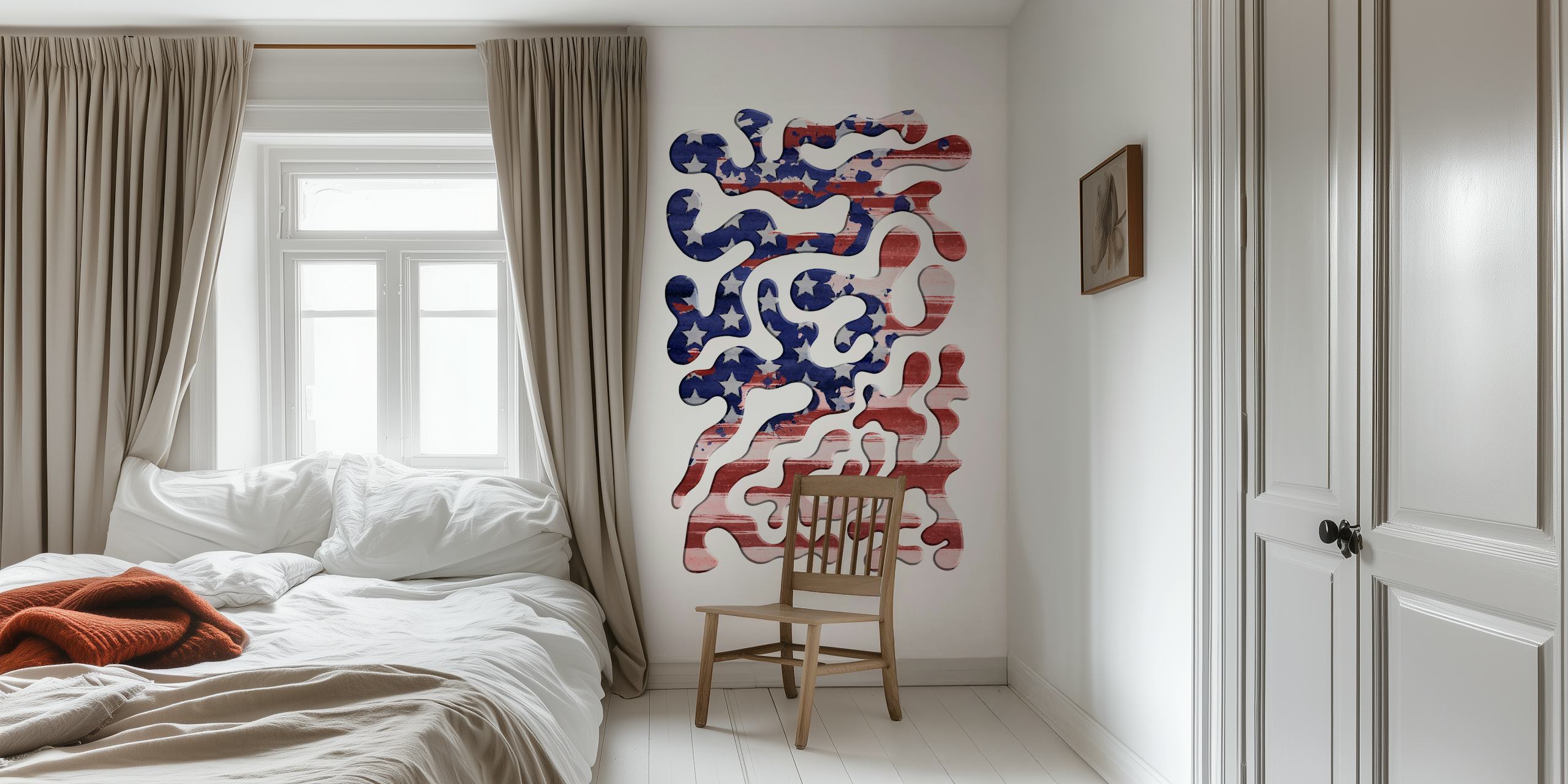 papier peint camouflage abstrait en rouge blanc et bleu