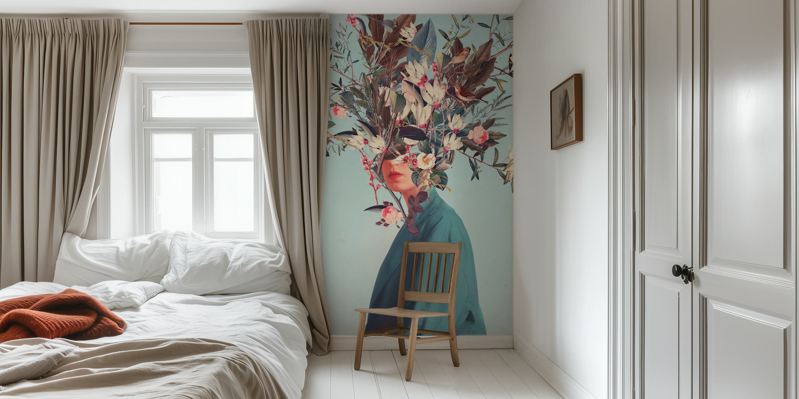Floral wallpaper with a hidden figure in room