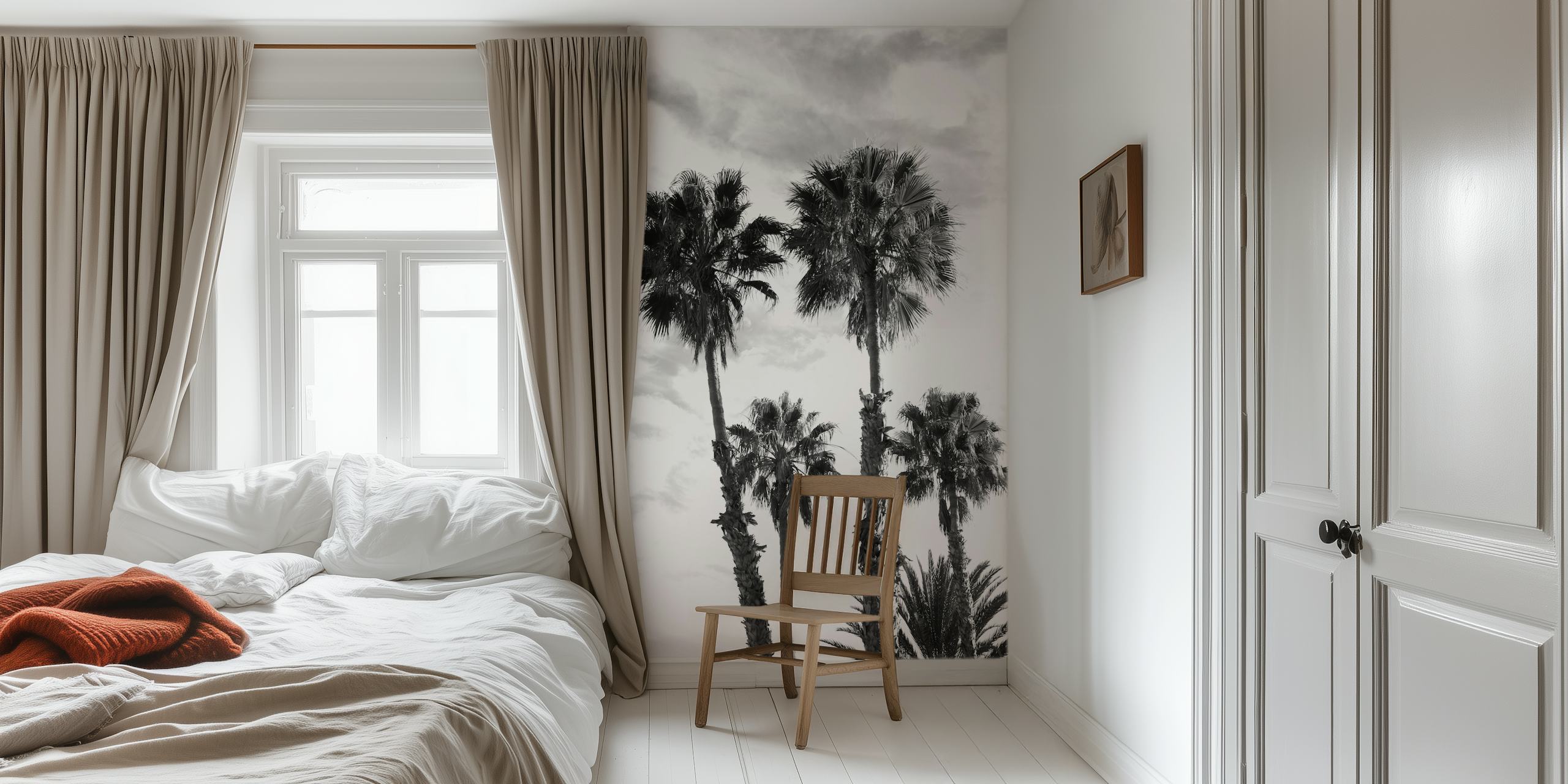Palm Trees Black White wallpaper in a room