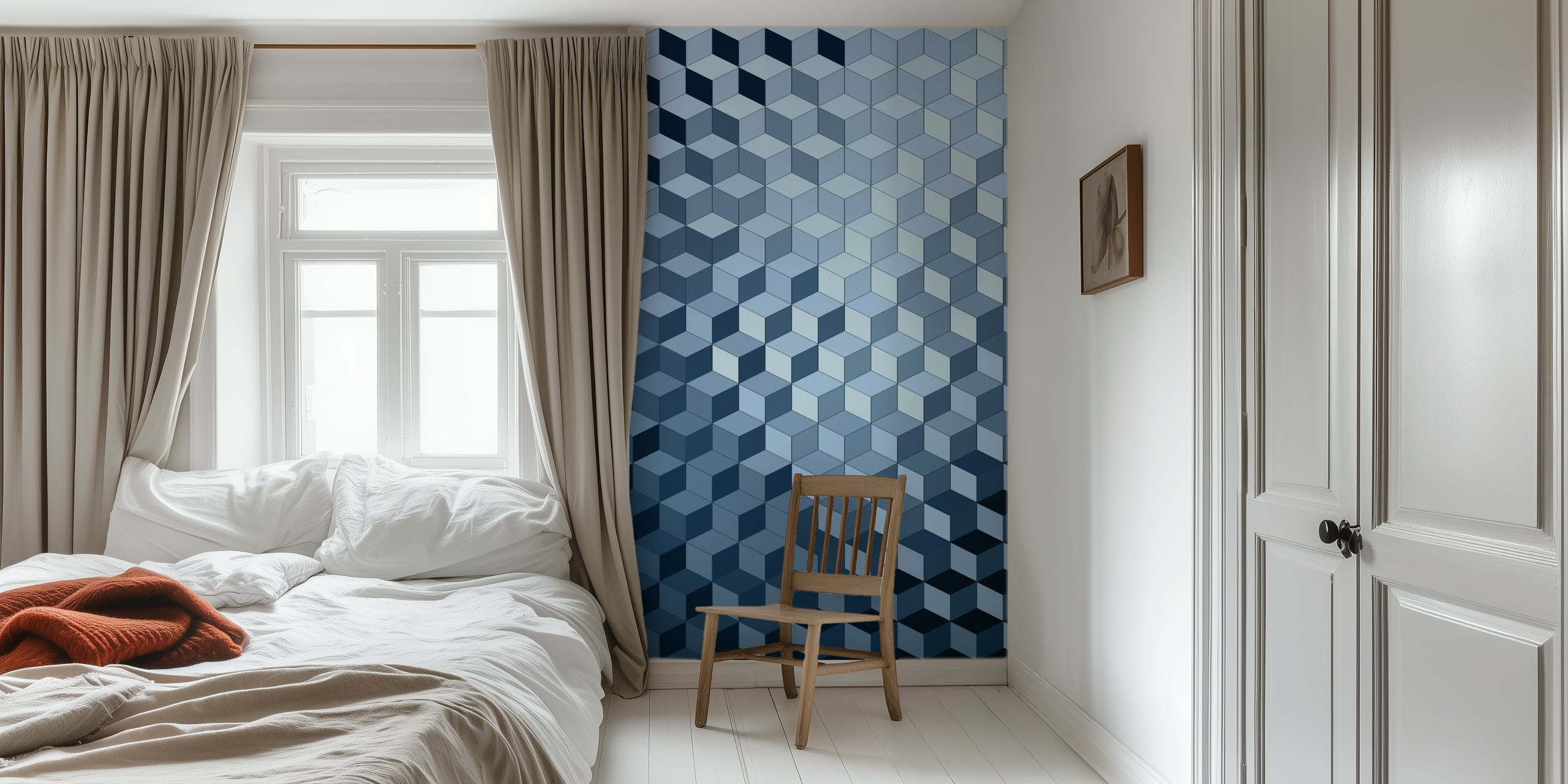 Geometric pattern in various shades of blue wallpaper