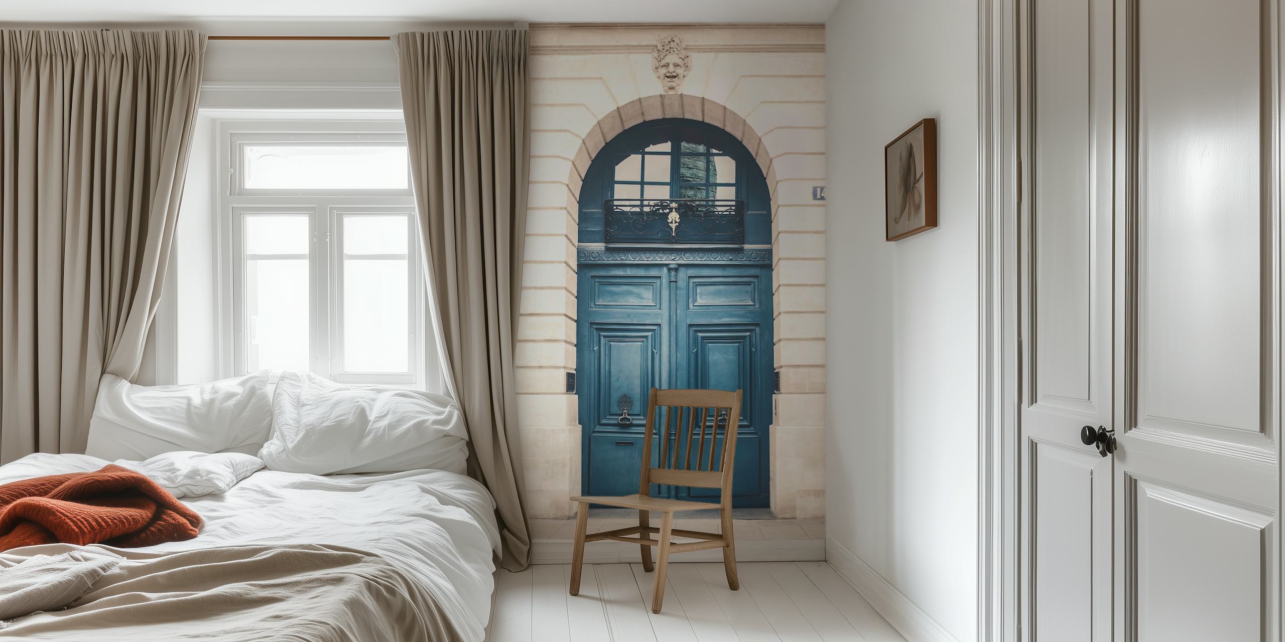 Paris Blue Door wallpaper in a room