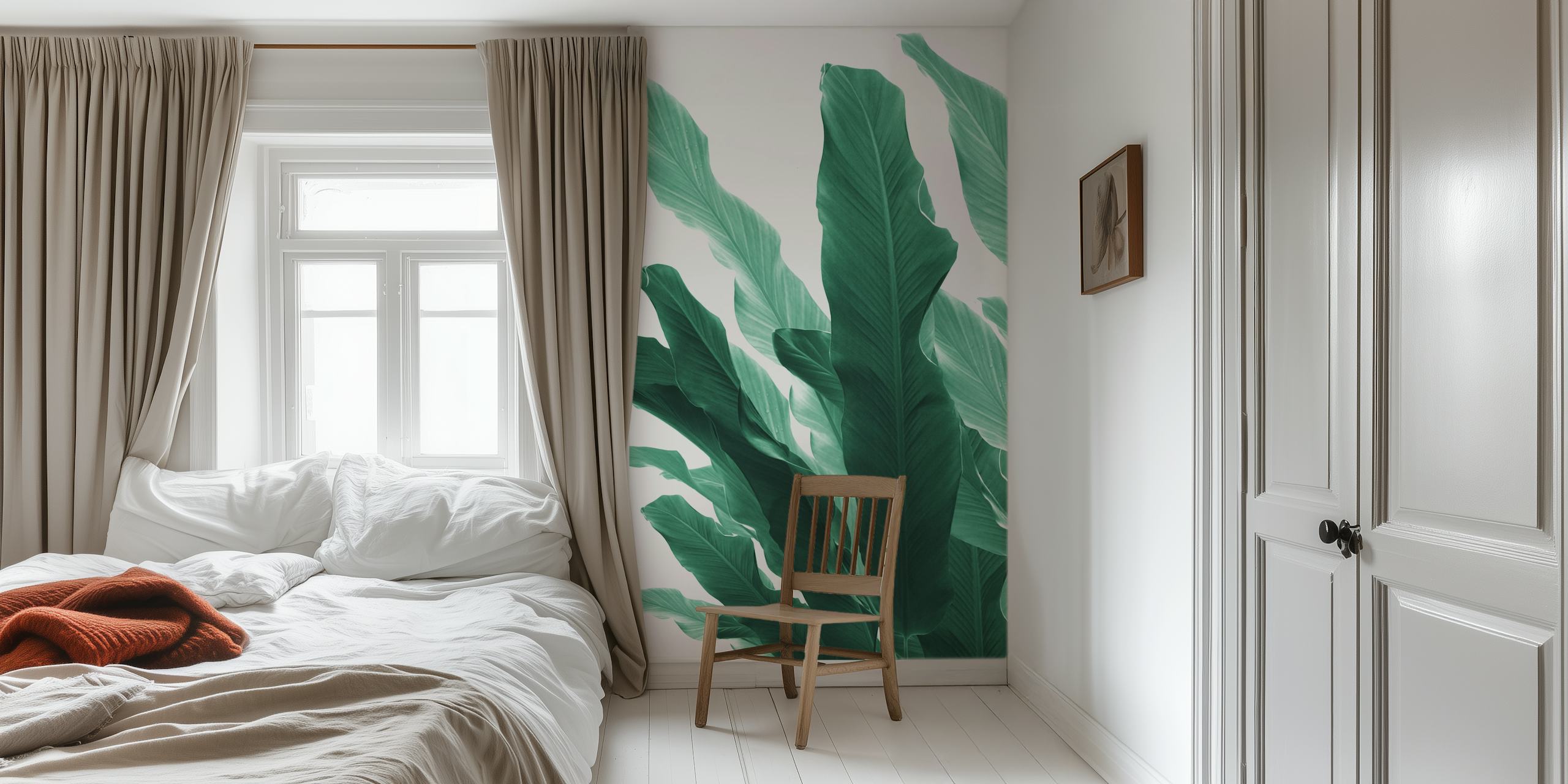 Green banana leaves wallpaper with a tropical feel