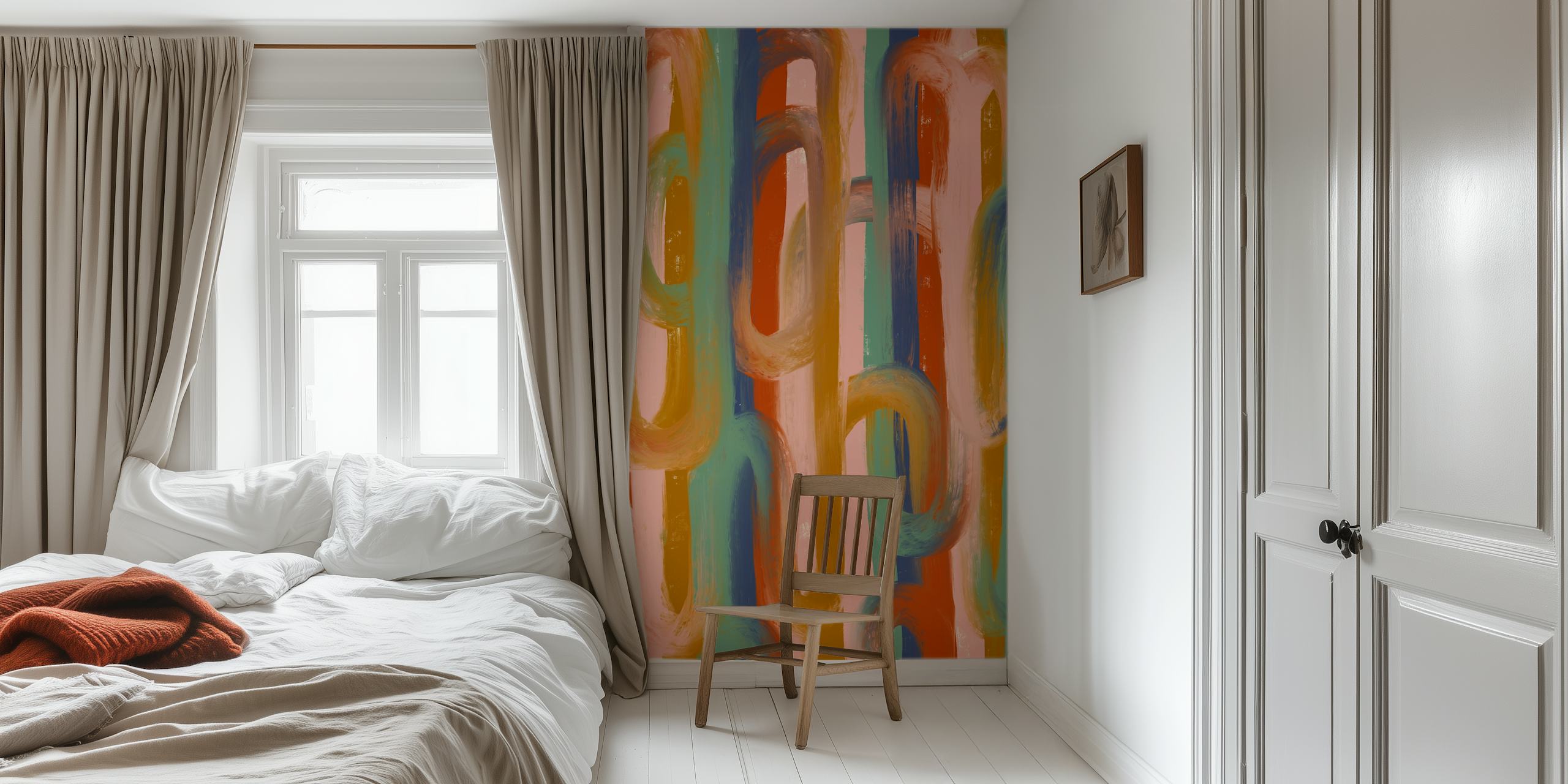 Abstract chain pattern wall mural in earthy and pastel hues