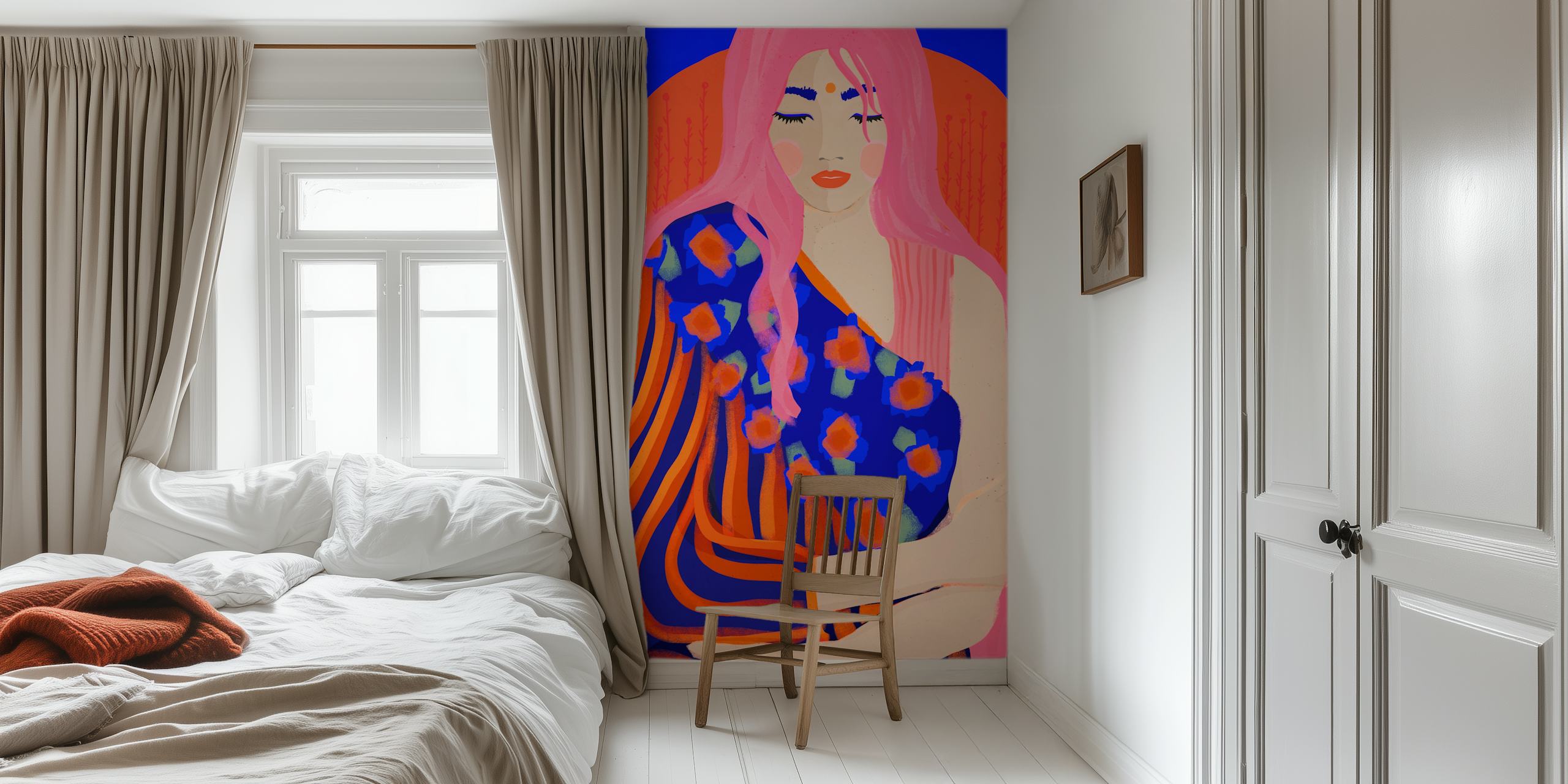 Vibrant tapetdesign av en rolig figur