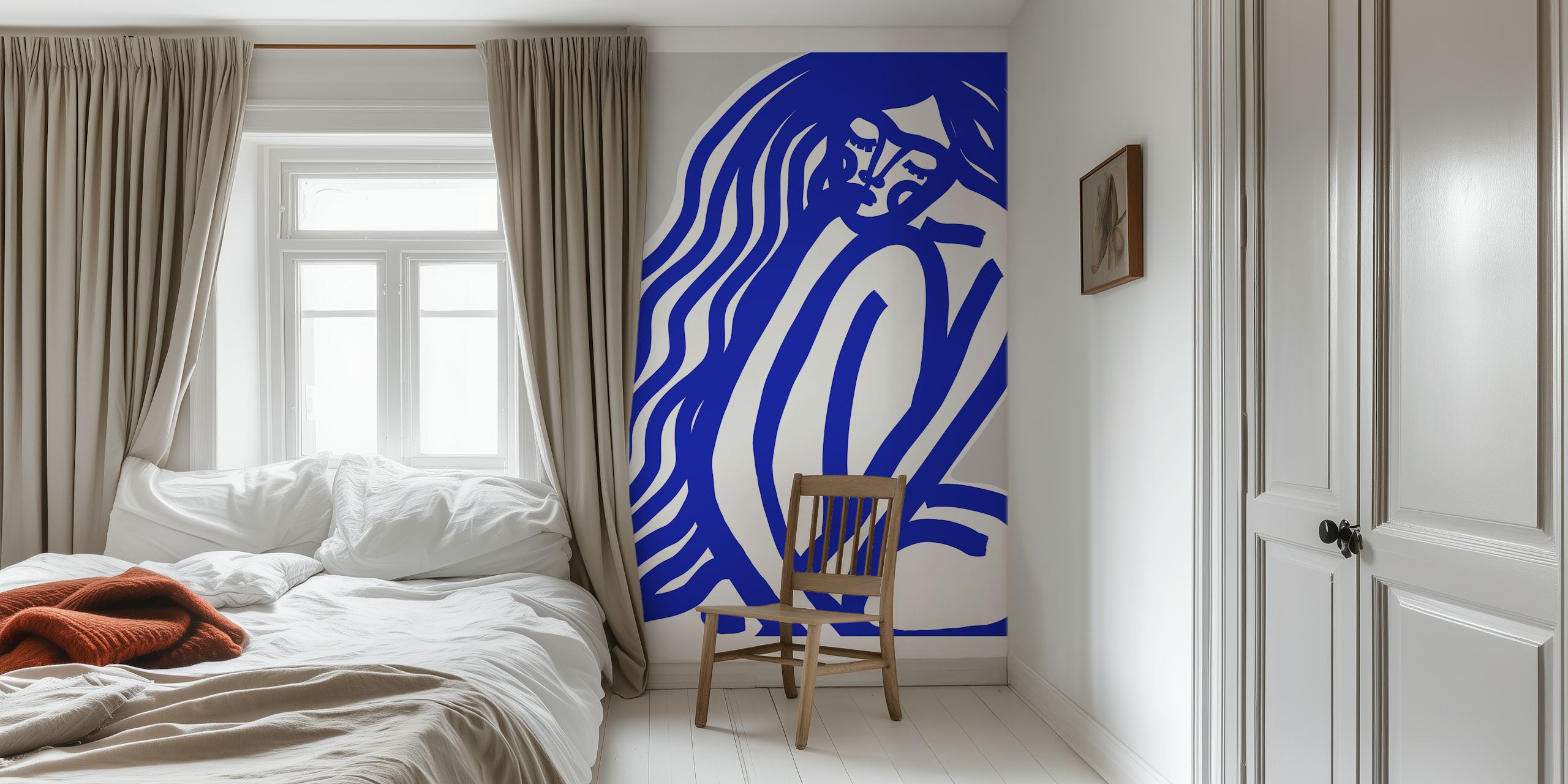 Abstract blauw-wit fotobehang met minimalistische figuren