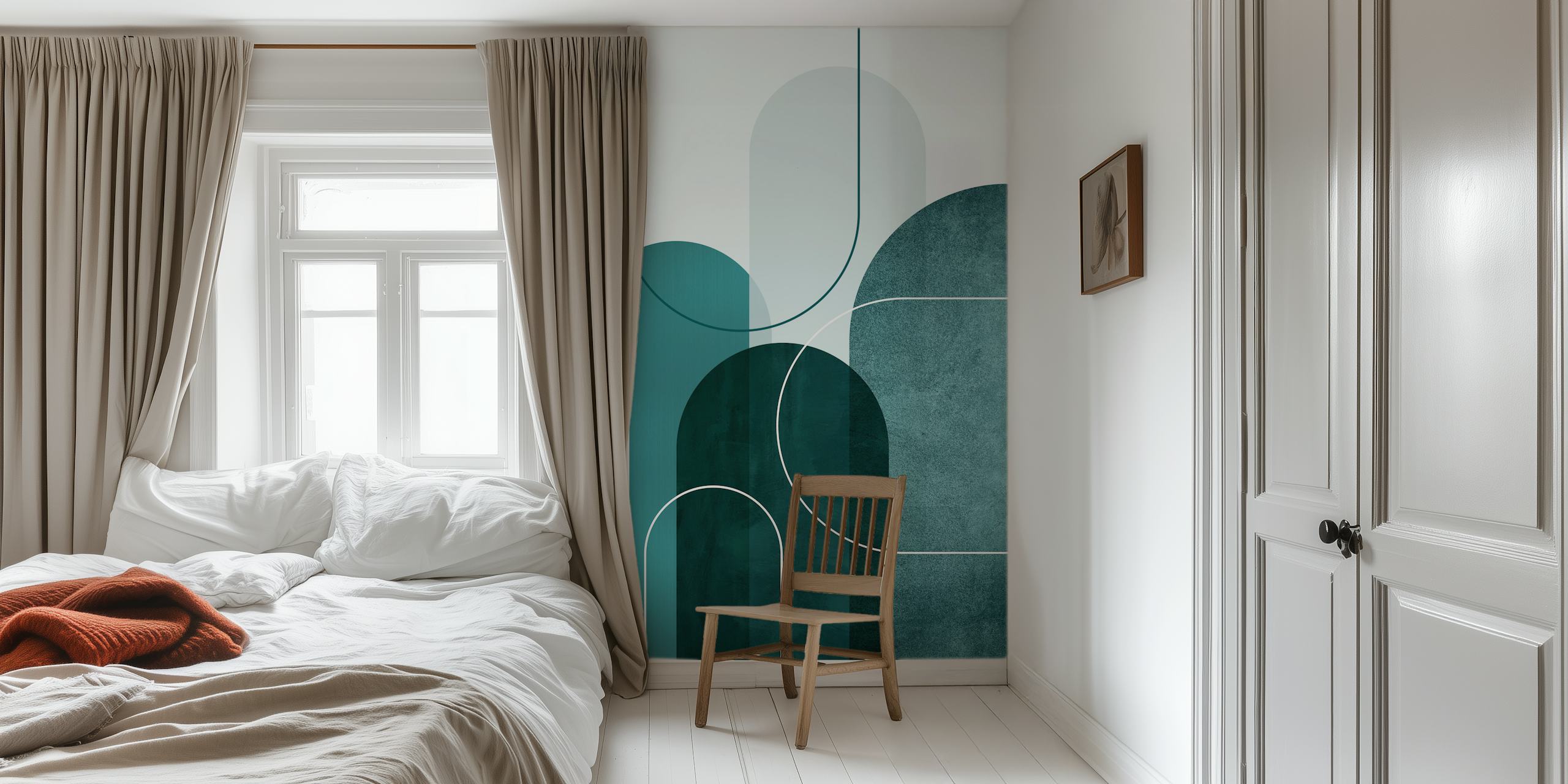 Teal Mid Century Arches τοιχογραφία με επικαλυπτόμενα γεωμετρικά σχήματα